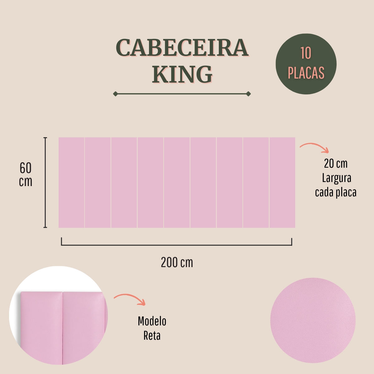 Cabeceira King Estofada Para Cama Box Kit 10 Placas Adesivas - Modelo Reta Courino Rosa