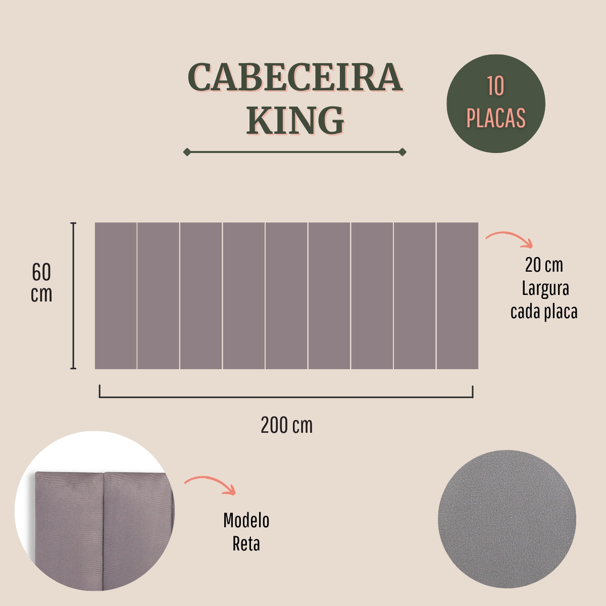 Cabeceira King Estofada Para Cama Box Kit 10 Placas Adesivas - Modelo Reta Suede Cinza