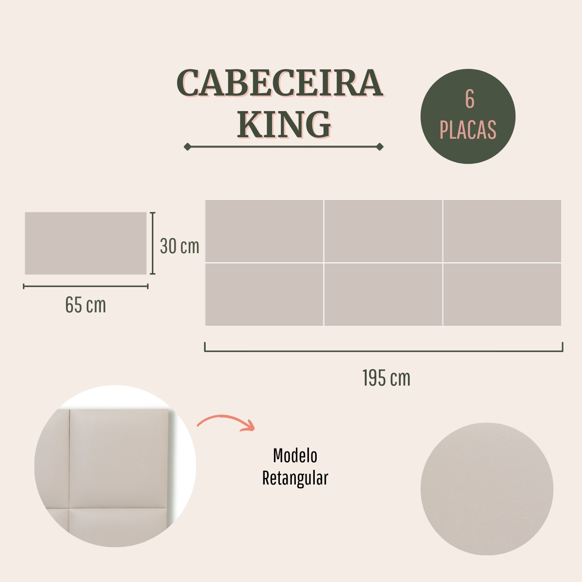 Cabeceira King Estofada Para Cama Box Kit 6 Placas Adesivas - Modelo Retangular  Courino Off White