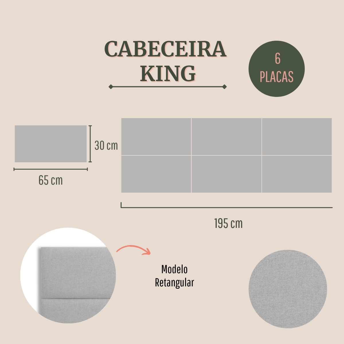Cabeceira King Estofada Para Cama Box Kit 6 Placas Adesivas - Modelo Retangular  Linho Gelo