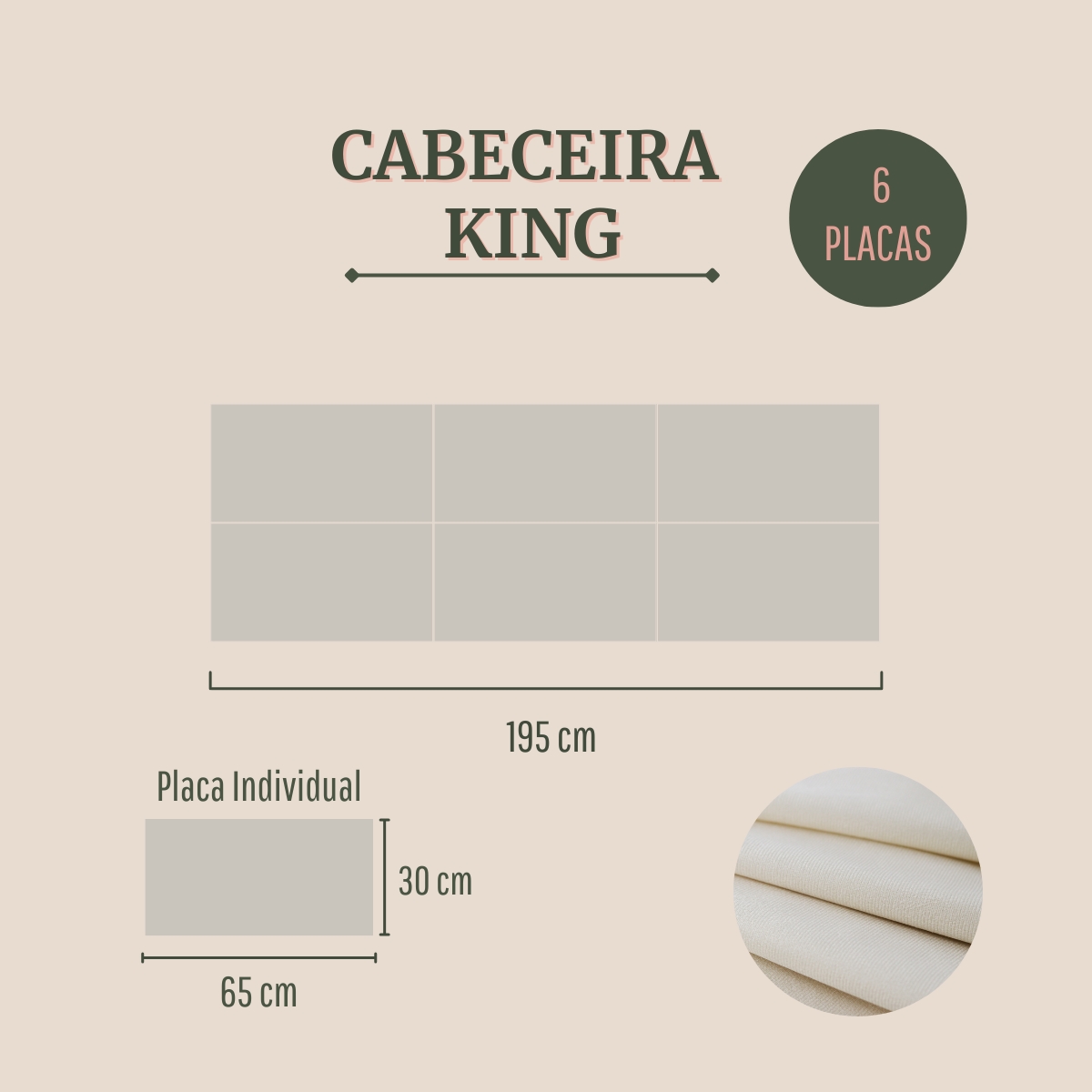 Cabeceira King Estofada Para Cama Box Kit 6 Placas Adesivas - Modelo Retangular  Suede Off White