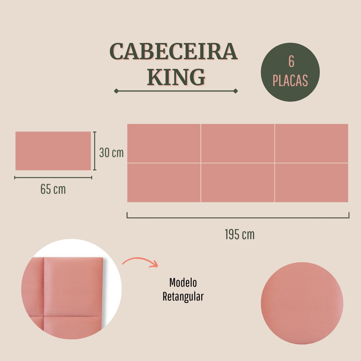Cabeceira King Estofada Para Cama Box Kit 6 Placas Adesivas - Modelo Retangular  Veludo Rosê