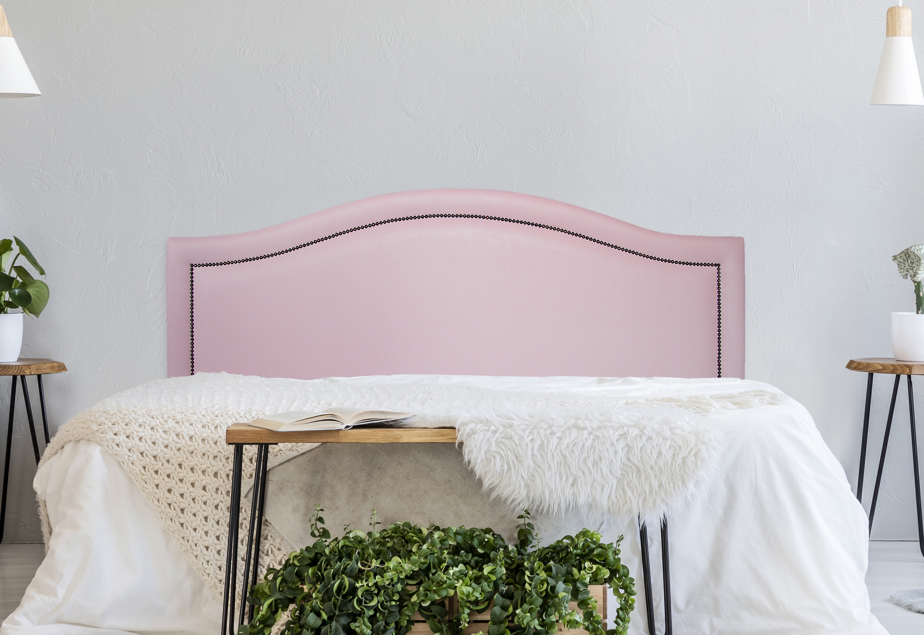 Cabeceira King Para Cama Box Curva 193x60 Courino Rosa - Tachas Fumê