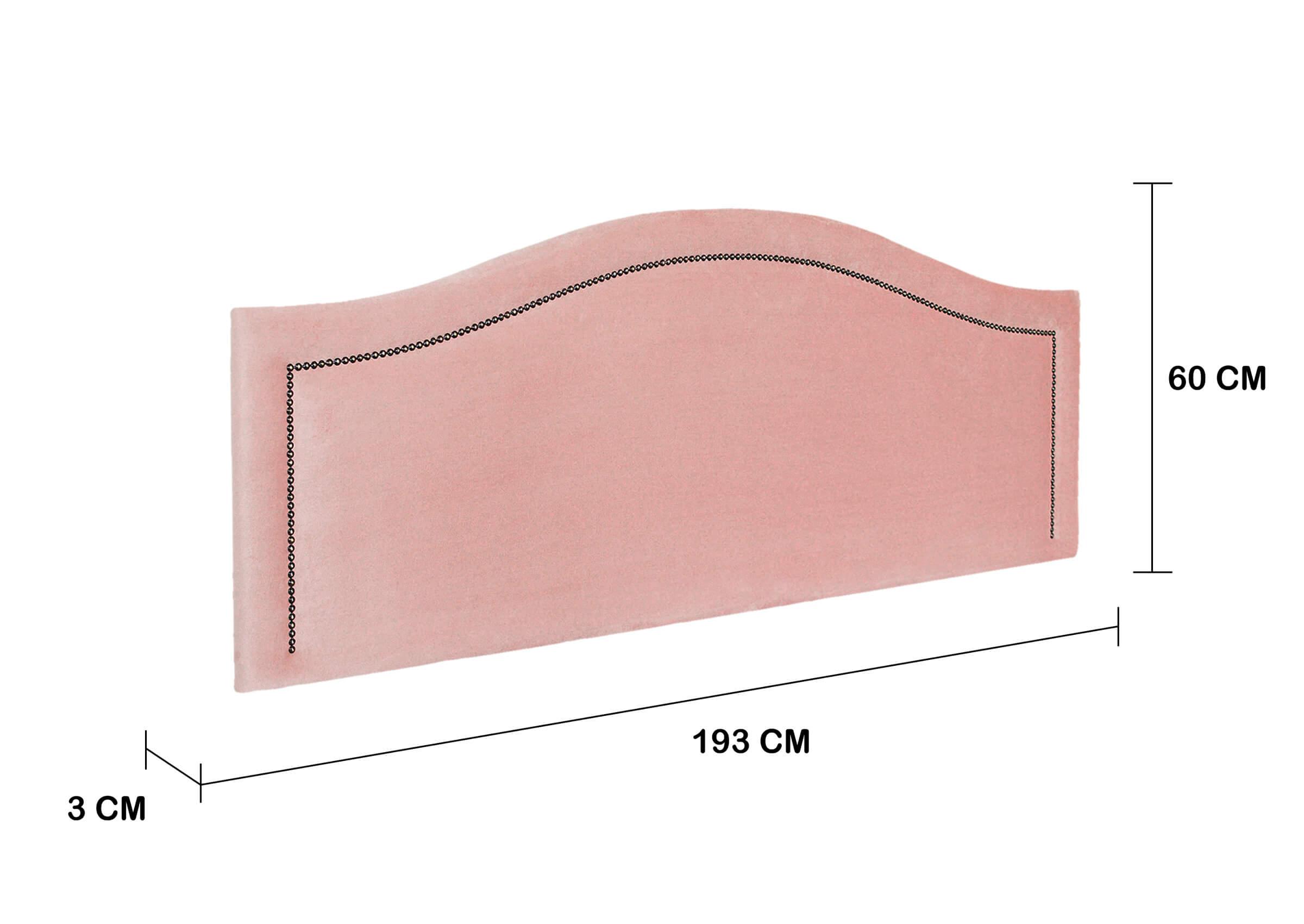 Cabeceira King Para Cama Box Curva 193x60 Veludo Rosê - Tachas Fumê