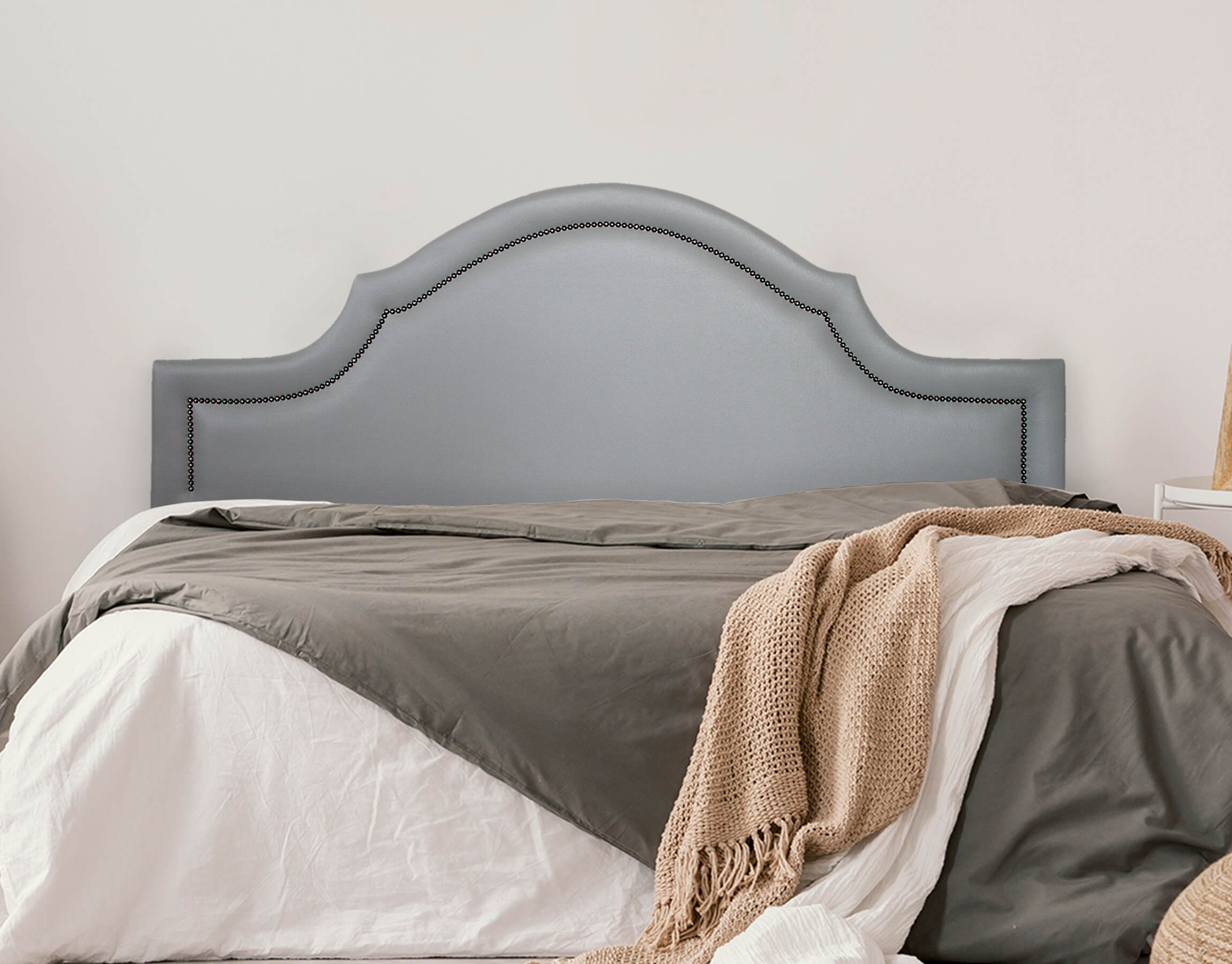 Cabeceira King Para Cama Box Provençal 193x60 Courino Cinza - Tachas Fumê