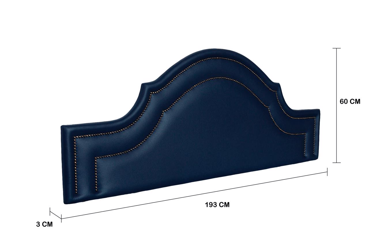 Cabeceira King Para Cama Box Provençal Dupla 193x60 Courino Azul - Tachas Fumê