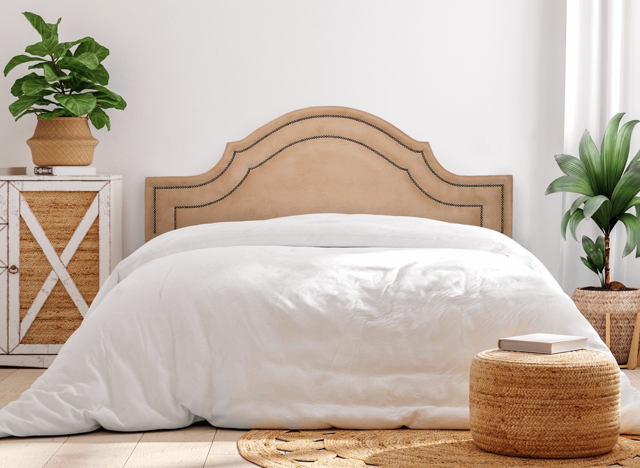 Cabeceira King Para Cama Box Provençal Dupla 193x60 Suede Bege - Tachas Fumê