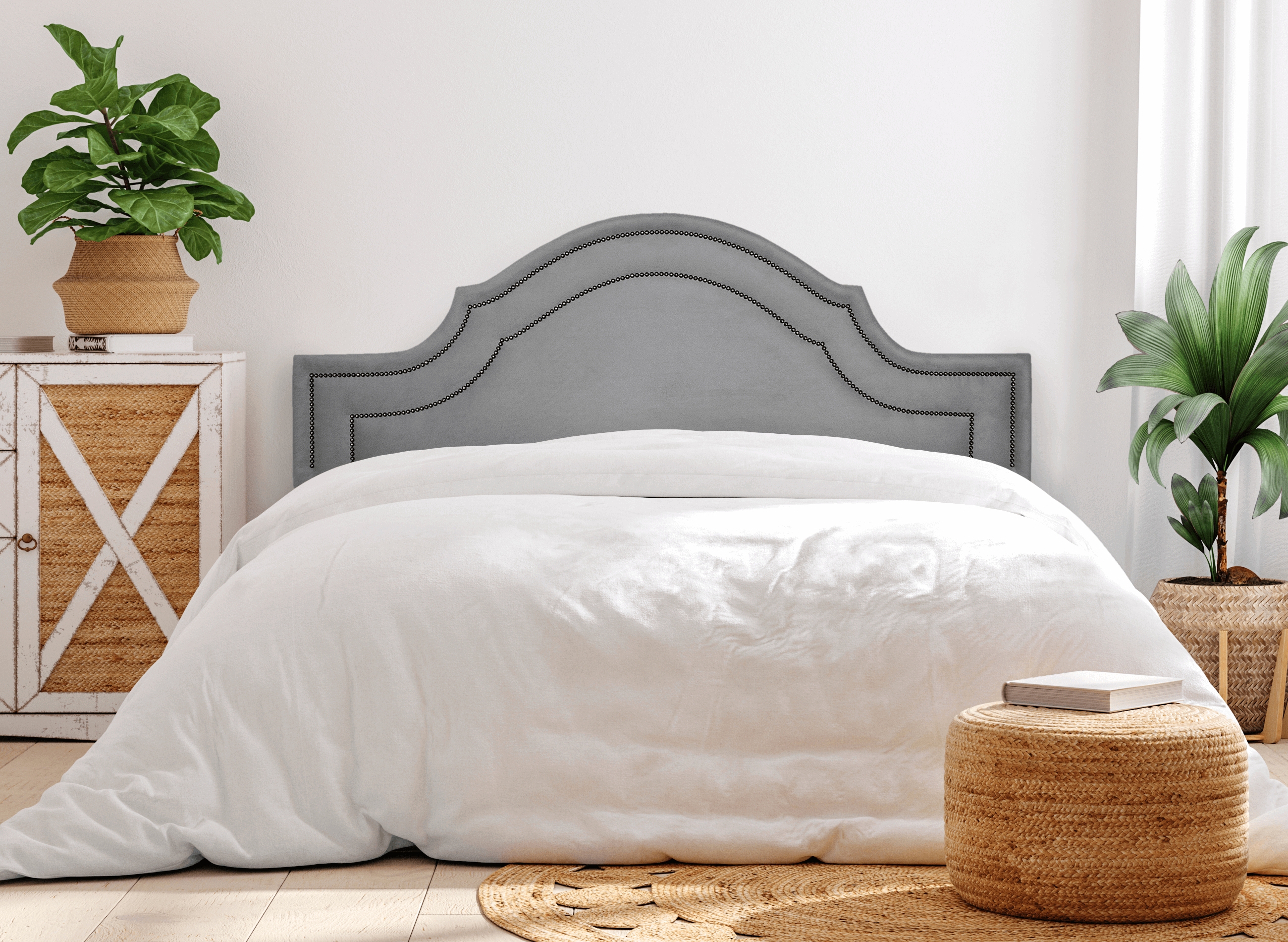 Cabeceira King Para Cama Box Provençal Dupla 193x60 Suede Cinza - Tachas Fumê