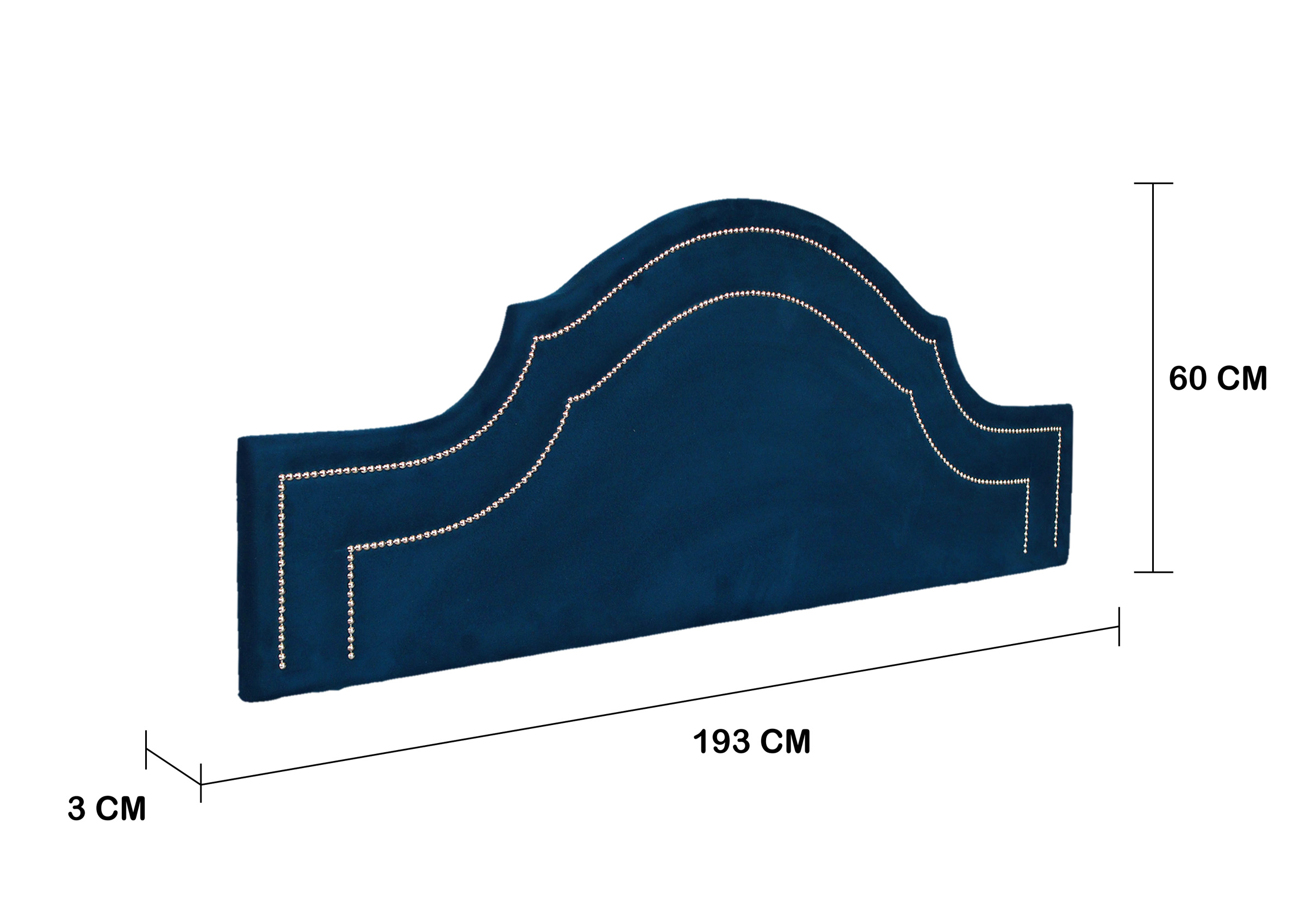 Cabeceira King Para Cama Box Provençal Dupla 193x60 Veludo Azul - Tachas Prata