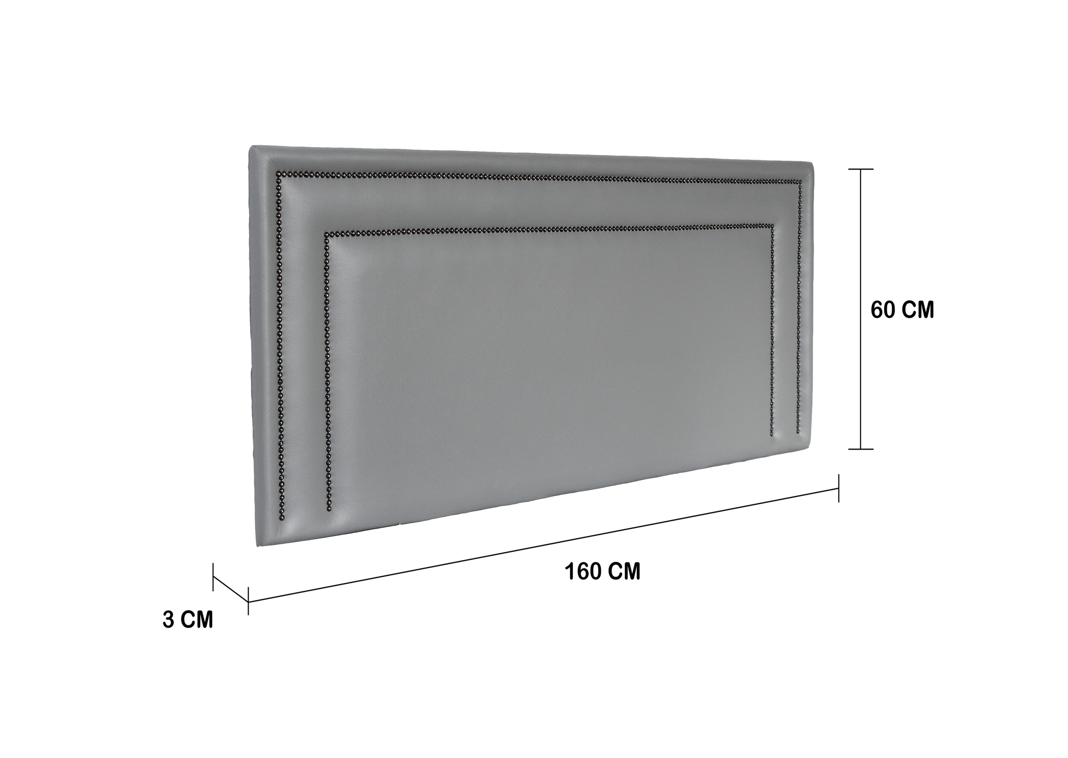 Cabeceira Queen Estofada Para Cama Box 160cm x 60cm Reta Luxo Dupla - Courino Cinza com Tachas Fumê