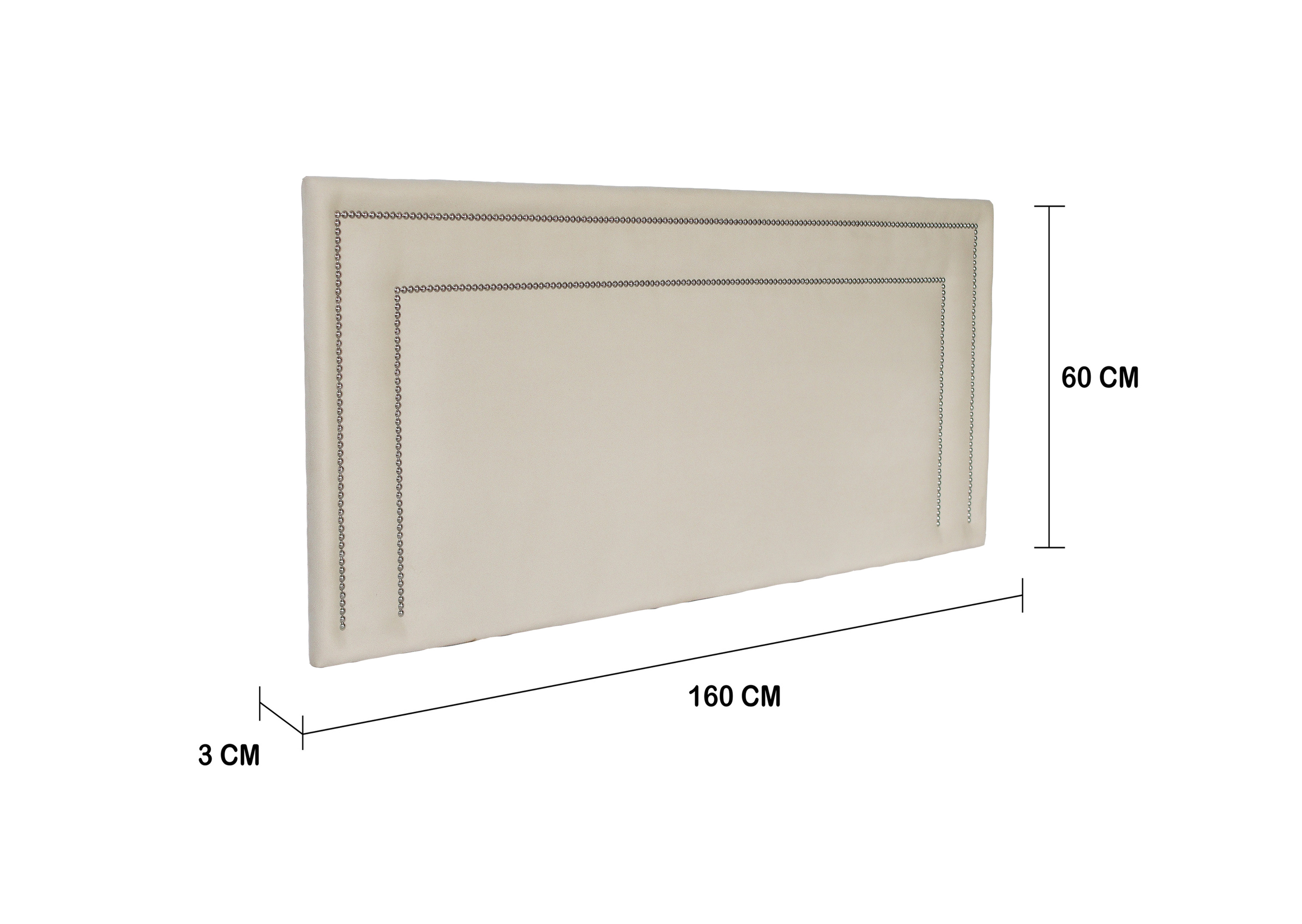 Cabeceira Queen Estofada Para Cama Box 160cm x 60cm Reta Luxo Dupla - Suede Off White com Tachas Prata