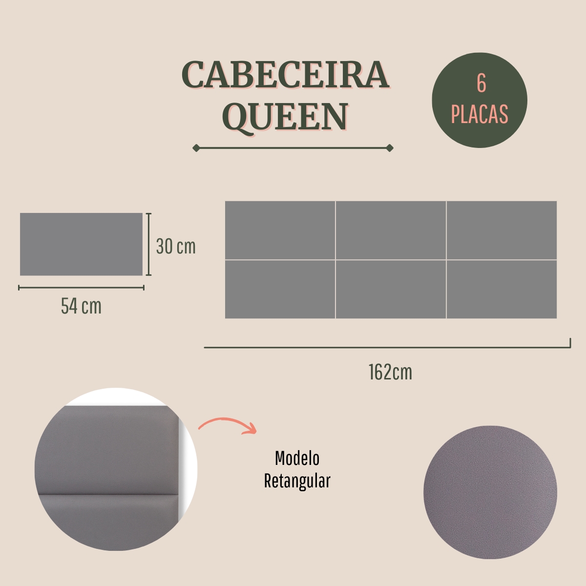 Cabeceira Queen Estofada Para Cama Box Kit 6 Placas Adesivas - Modelo Retangular  Courino Cinza
