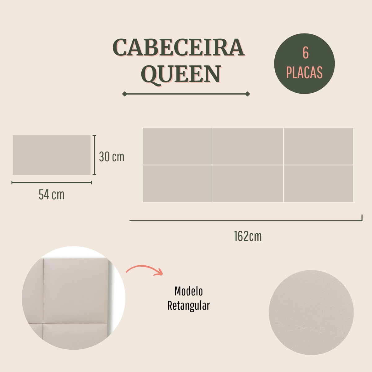 Cabeceira Queen Estofada Para Cama Box Kit 6 Placas Adesivas - Modelo Retangular  Courino Off White