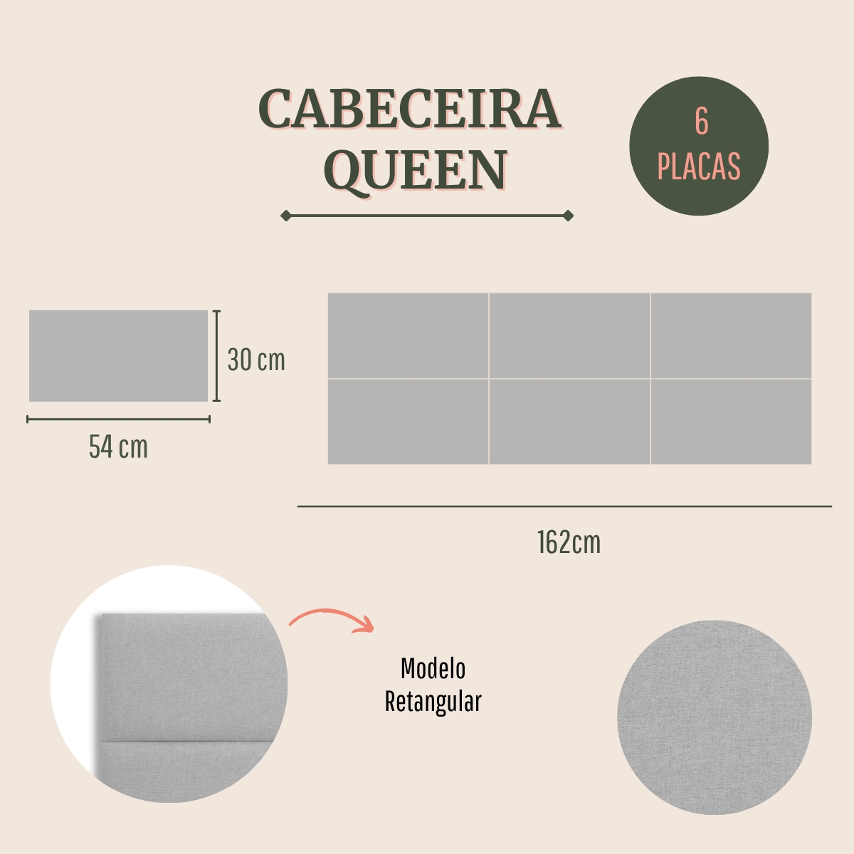 Cabeceira Queen Estofada Para Cama Box Kit 6 Placas Adesivas - Modelo Retangular  Linho Gelo