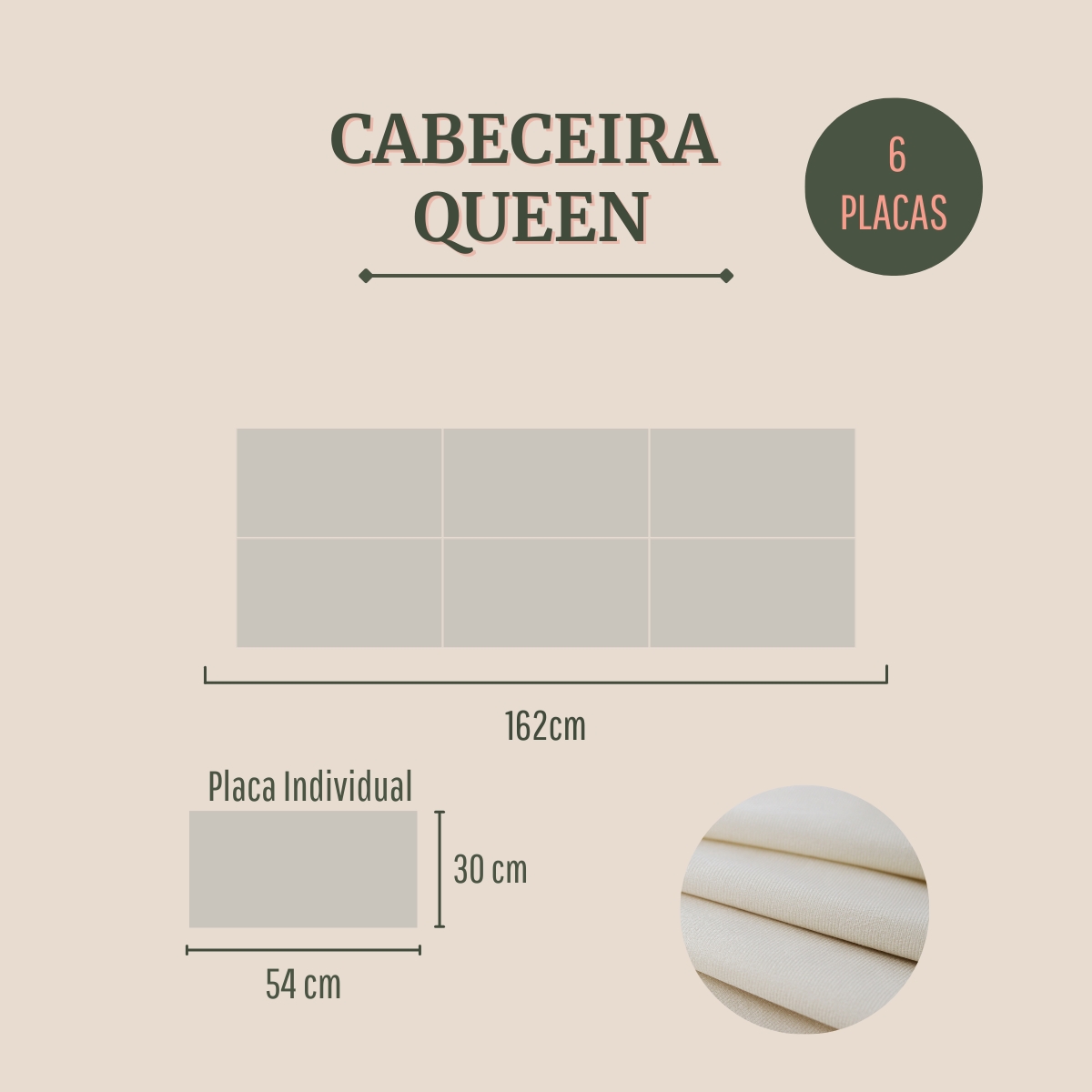 Cabeceira Queen Estofada Para Cama Box Kit 6 Placas Adesivas - Modelo Retangular  Suede Off White