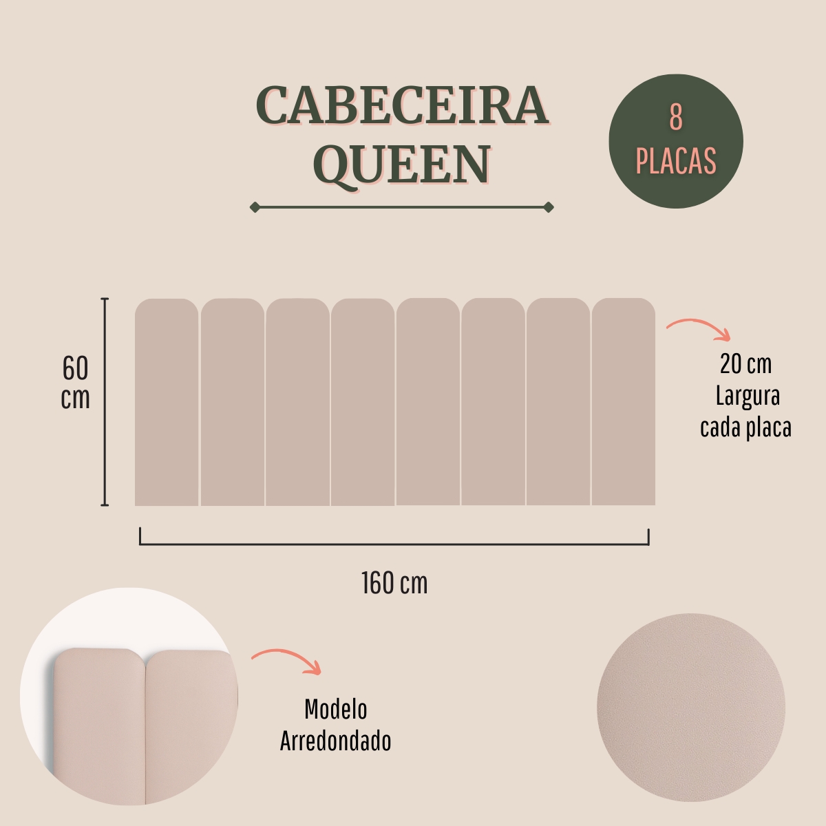 Cabeceira Queen Estofada Para Cama Box Kit 8 Placas Adesivas - Modelo Arredondada Courino Off White