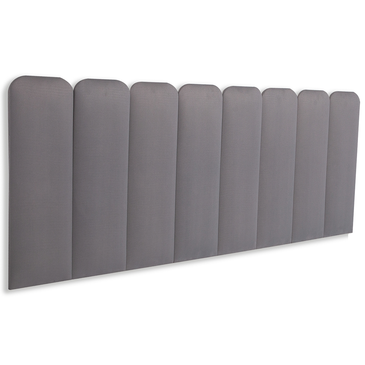 Cabeceira Queen Estofada Para Cama Box Kit 8 Placas Adesivas - Modelo Arredondada Suede Cinza