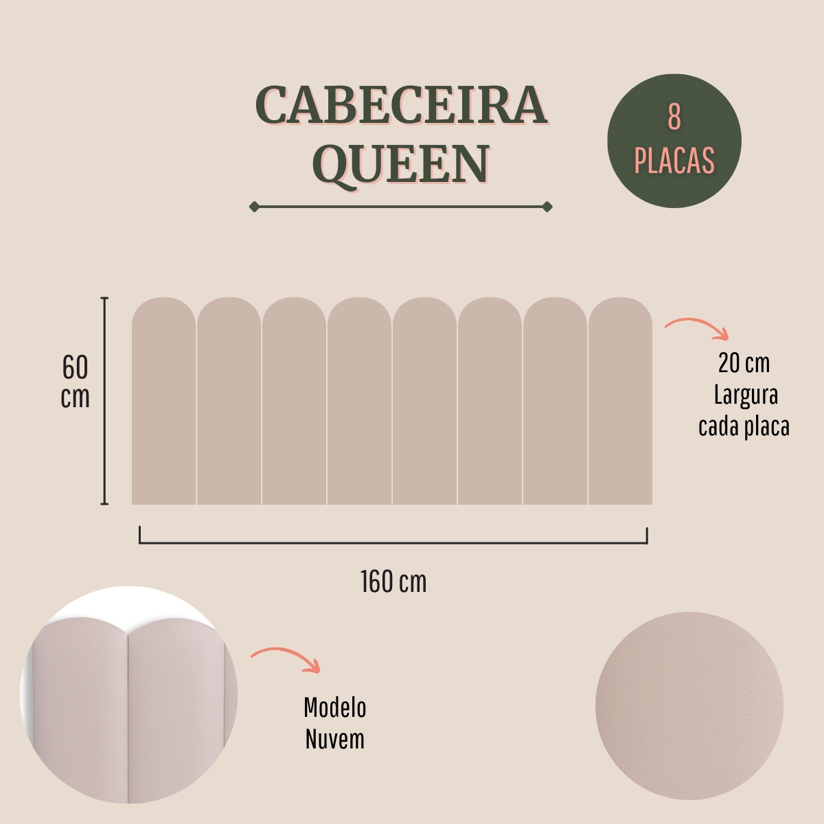 Cabeceira Queen Estofada Para Cama Box Kit 8 Placas Adesivas - Modelo Nuvem Courino Off White