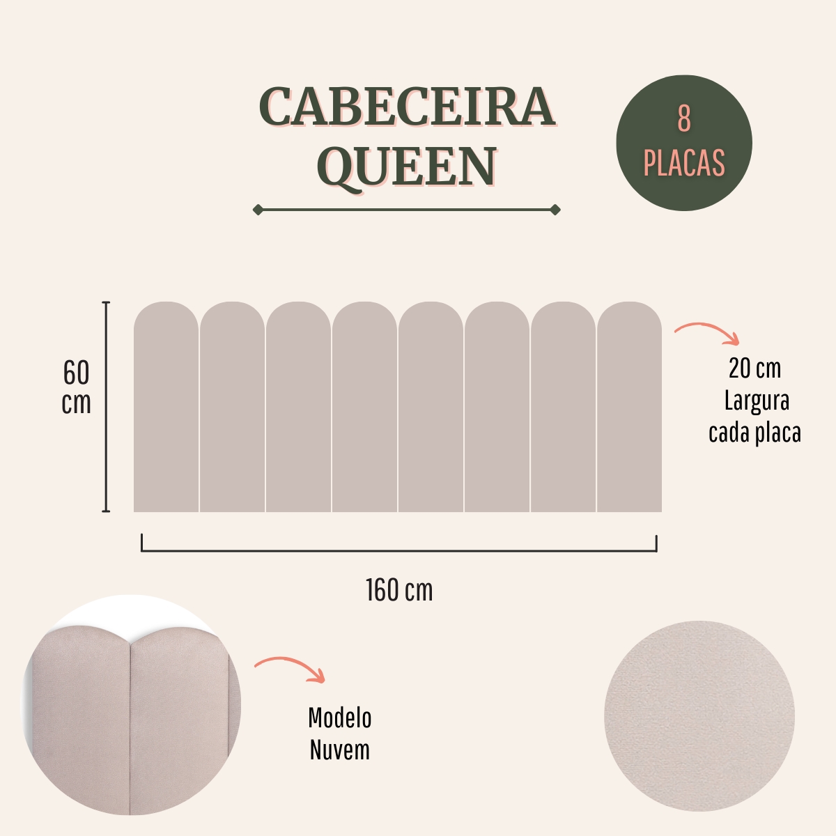 Cabeceira Queen Estofada Para Cama Box Kit 8 Placas Adesivas - Modelo Nuvem Suede Off White