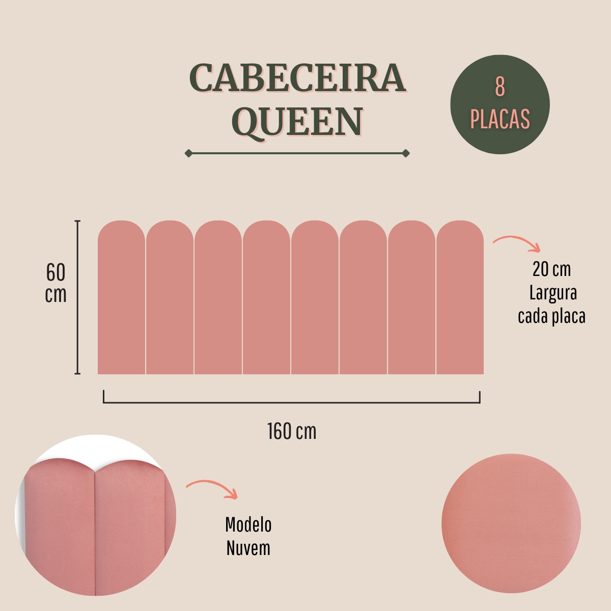 Cabeceira Queen Estofada Para Cama Box Kit 8 Placas Adesivas - Modelo Nuvem Veludo Rosê