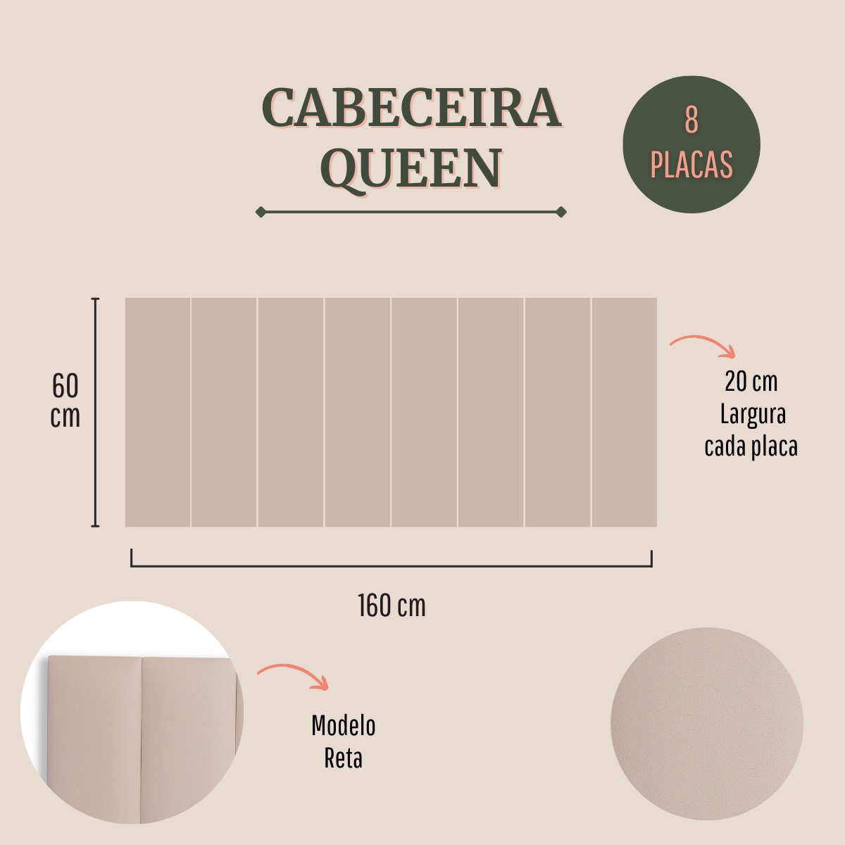 Cabeceira Queen Estofada Para Cama Box Kit 8 Placas Adesivas - Modelo Reta Courino Off White