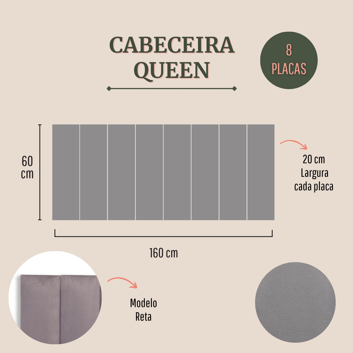 Cabeceira Queen Estofada Para Cama Box Kit 8 Placas Adesivas - Modelo Reta Suede Cinza