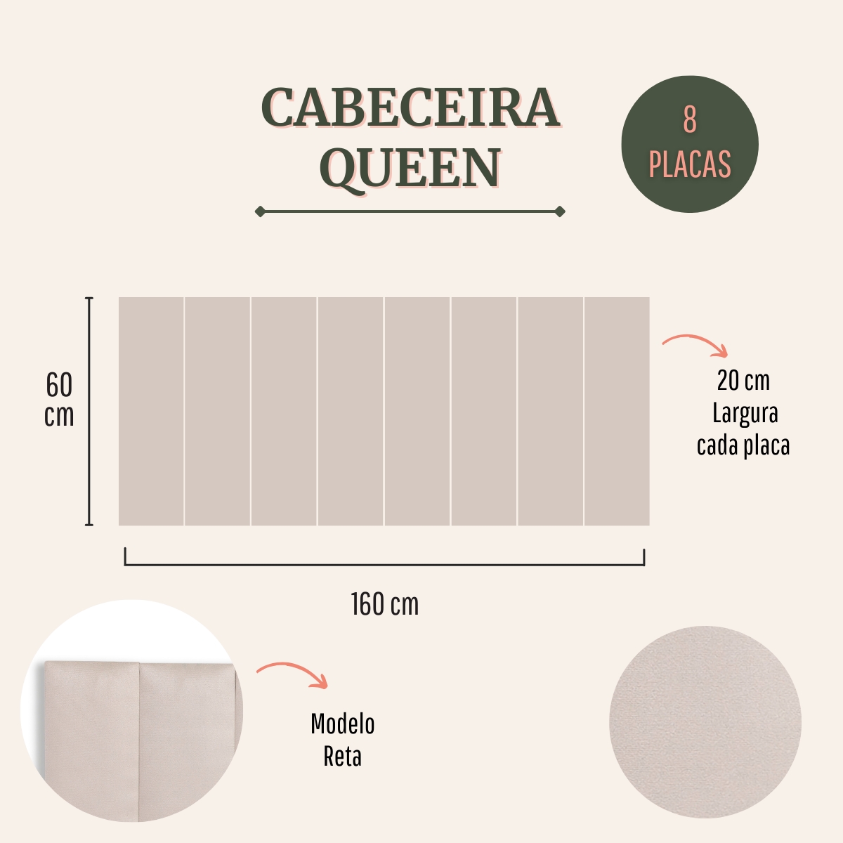 Cabeceira Queen Estofada Para Cama Box Kit 8 Placas Adesivas - Modelo Reta Suede Off White