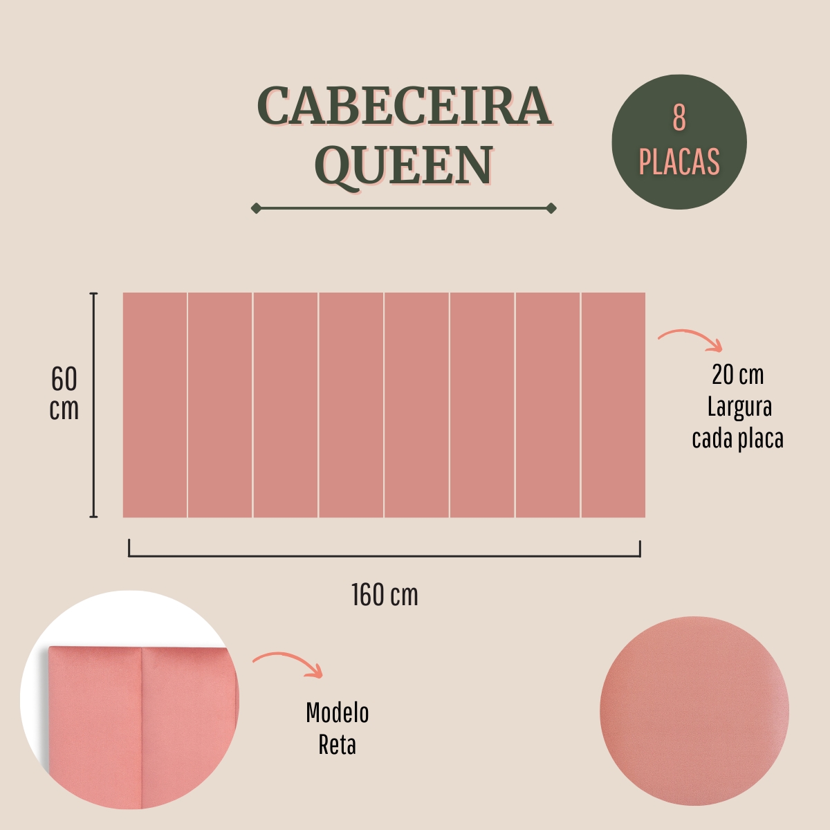 Cabeceira Queen Estofada Para Cama Box Kit 8 Placas Adesivas - Modelo Reta Veludo Rosê