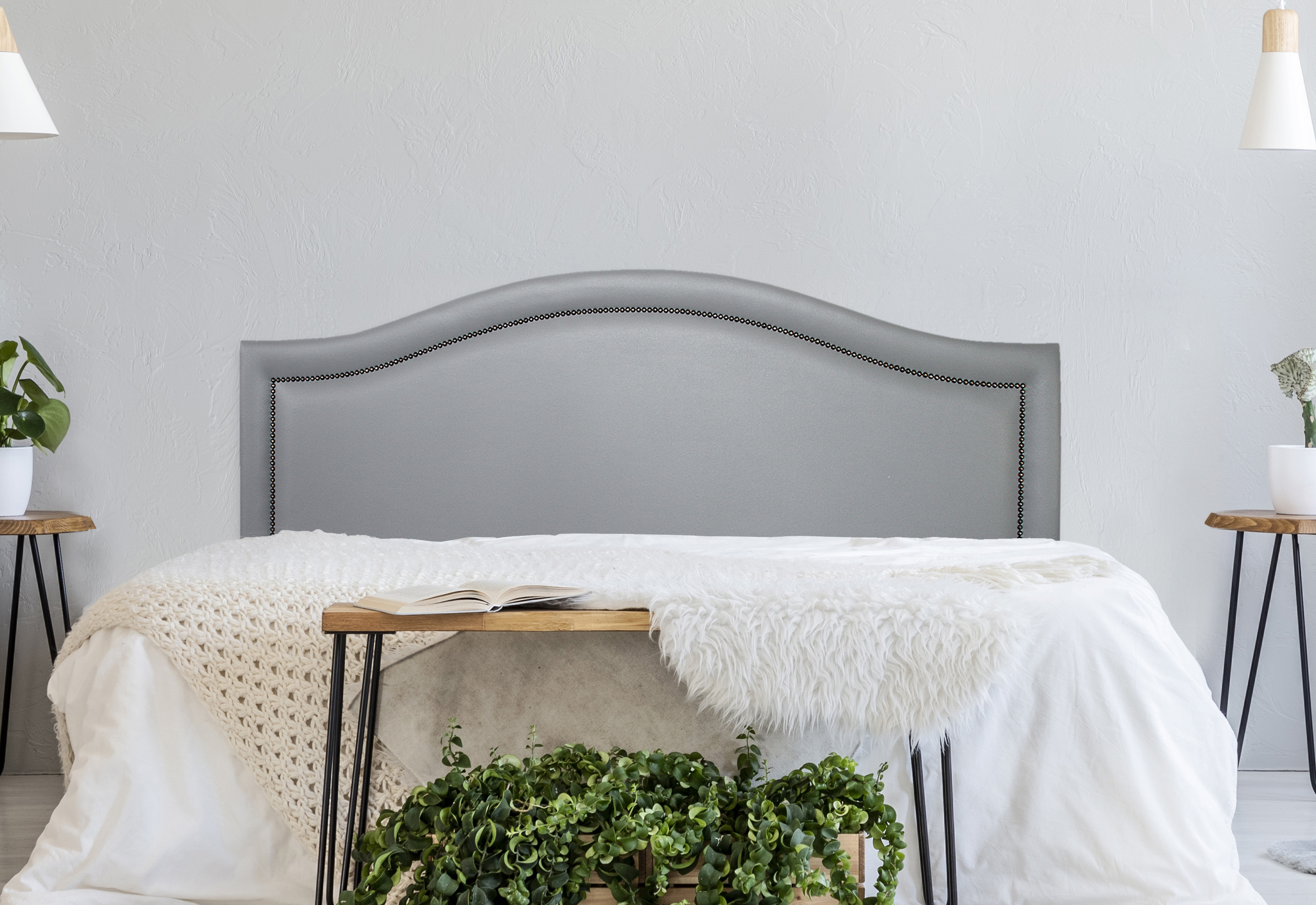Cabeceira Queen Para Cama Box Curva 160x60 Courino Cinza - Tachas Fumê