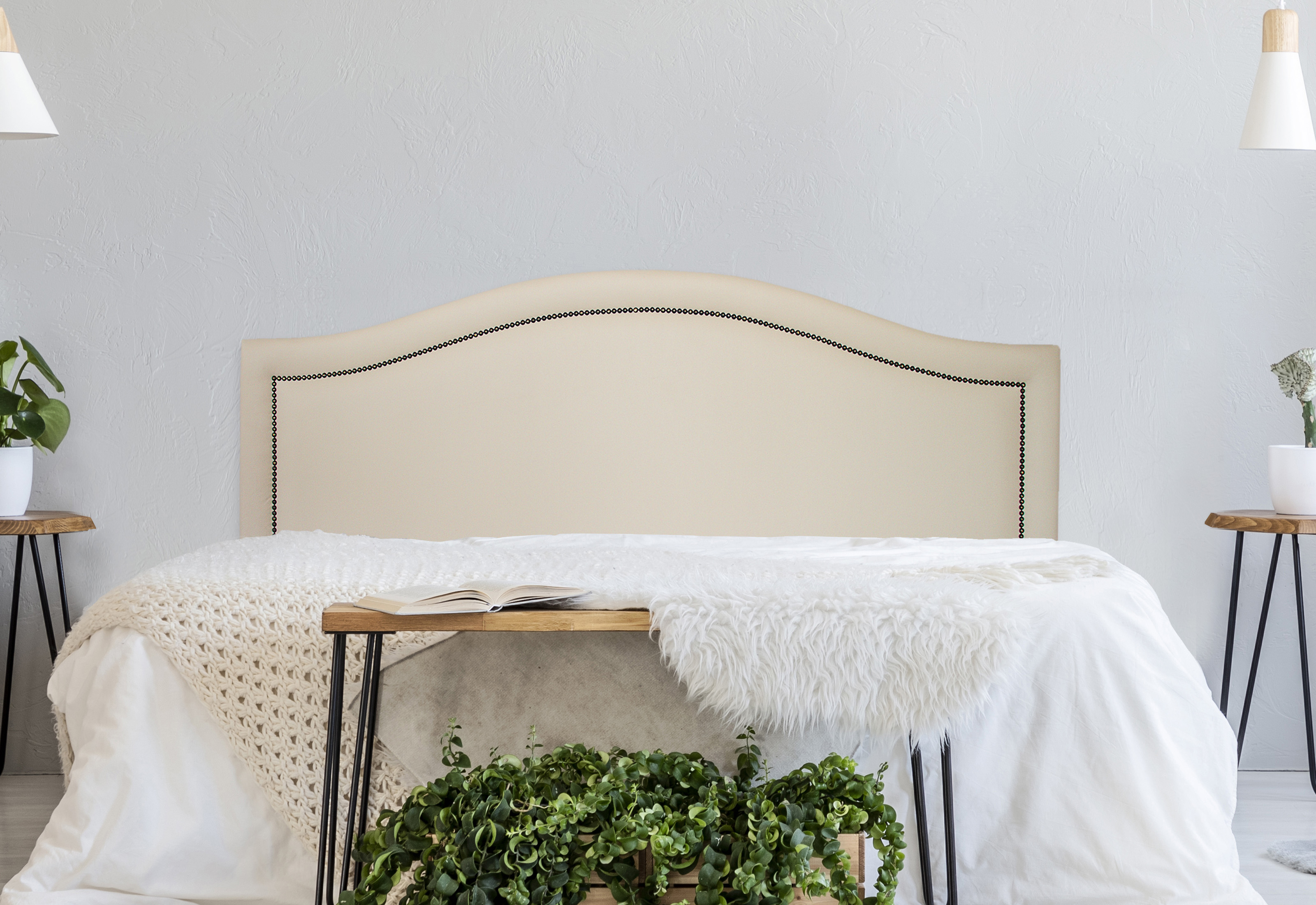 Cabeceira Queen Para Cama Box Curva 160x60 Courino Off White - Fumê