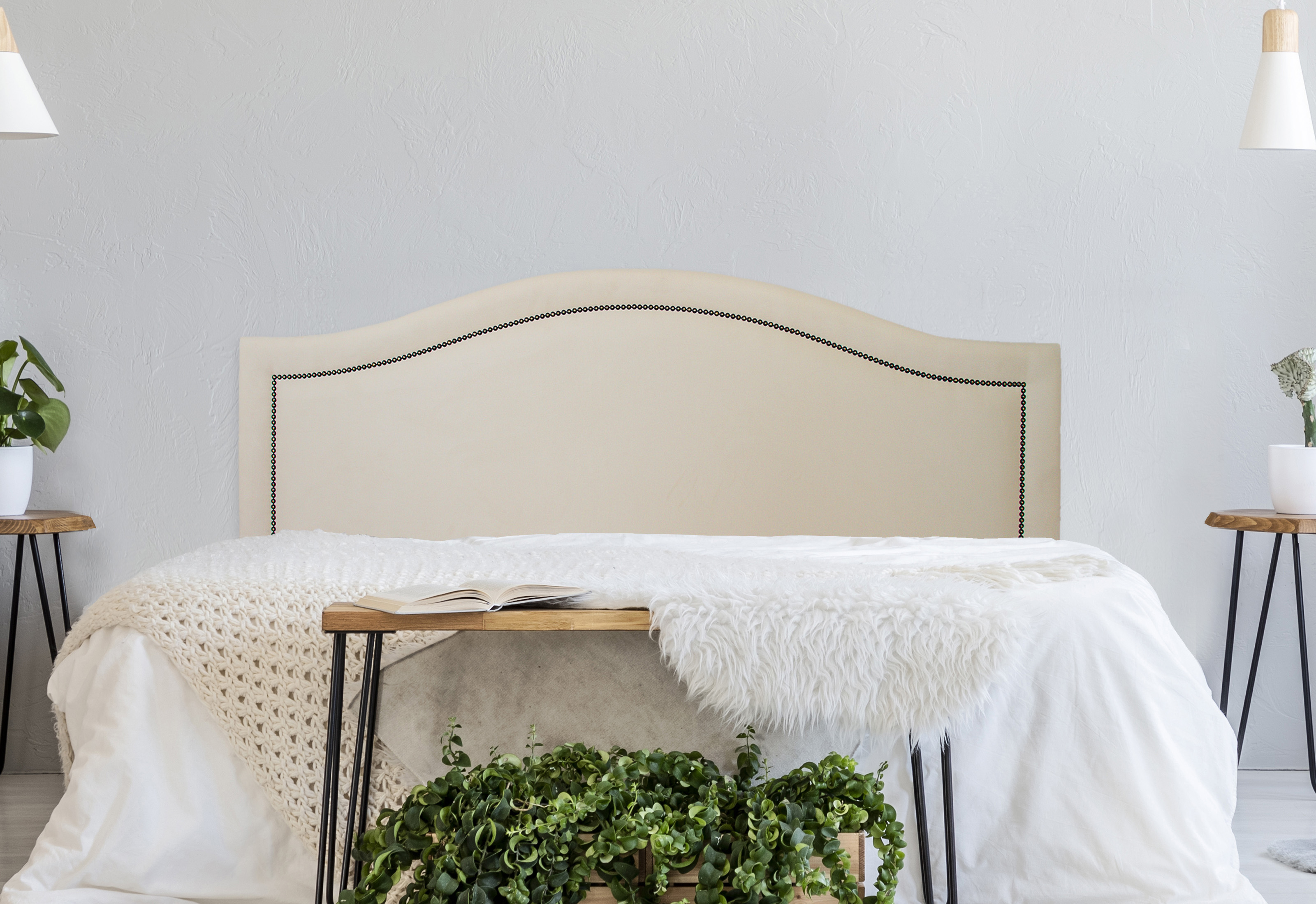 Cabeceira Queen Para Cama Box Curva 160x60 Suede Off White - Fumê