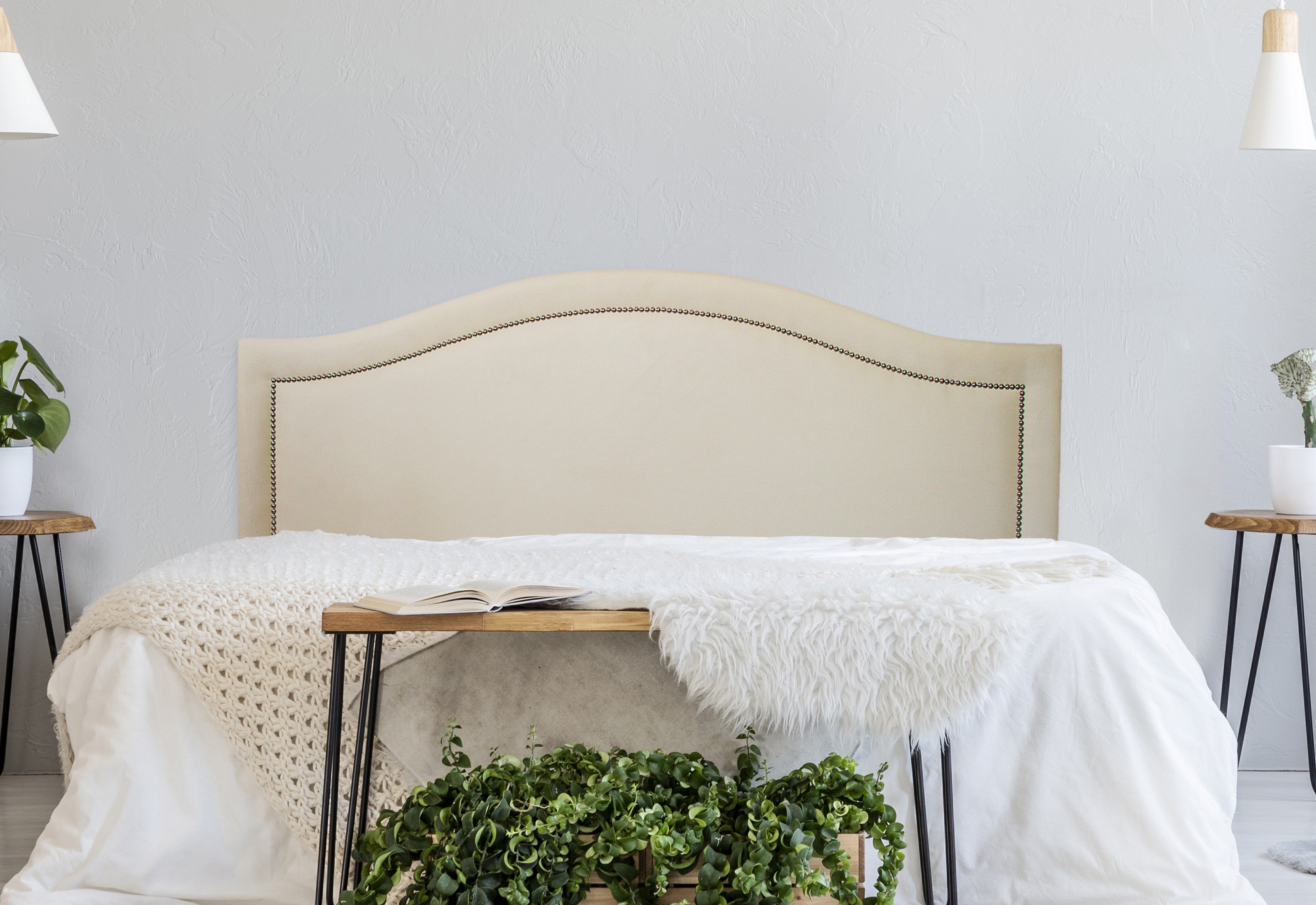 Cabeceira Queen Para Cama Box Curva 160x60 Suede Off White - Prata