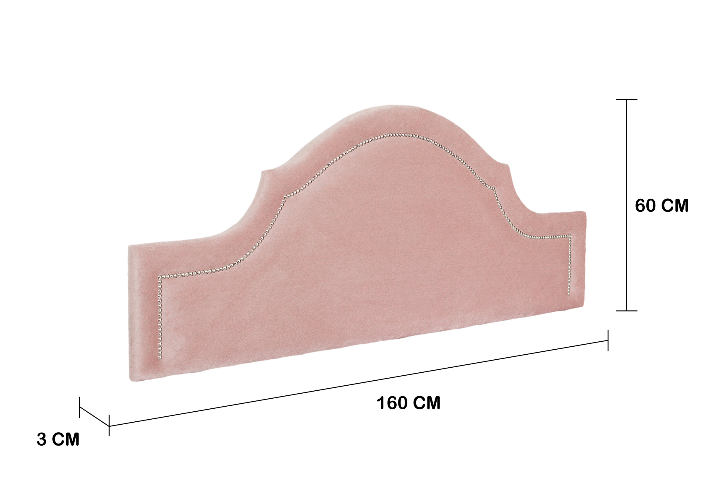 Cabeceira Queen Para Cama Box Provençal 160x60 Veludo Rosê - Tachas Prata