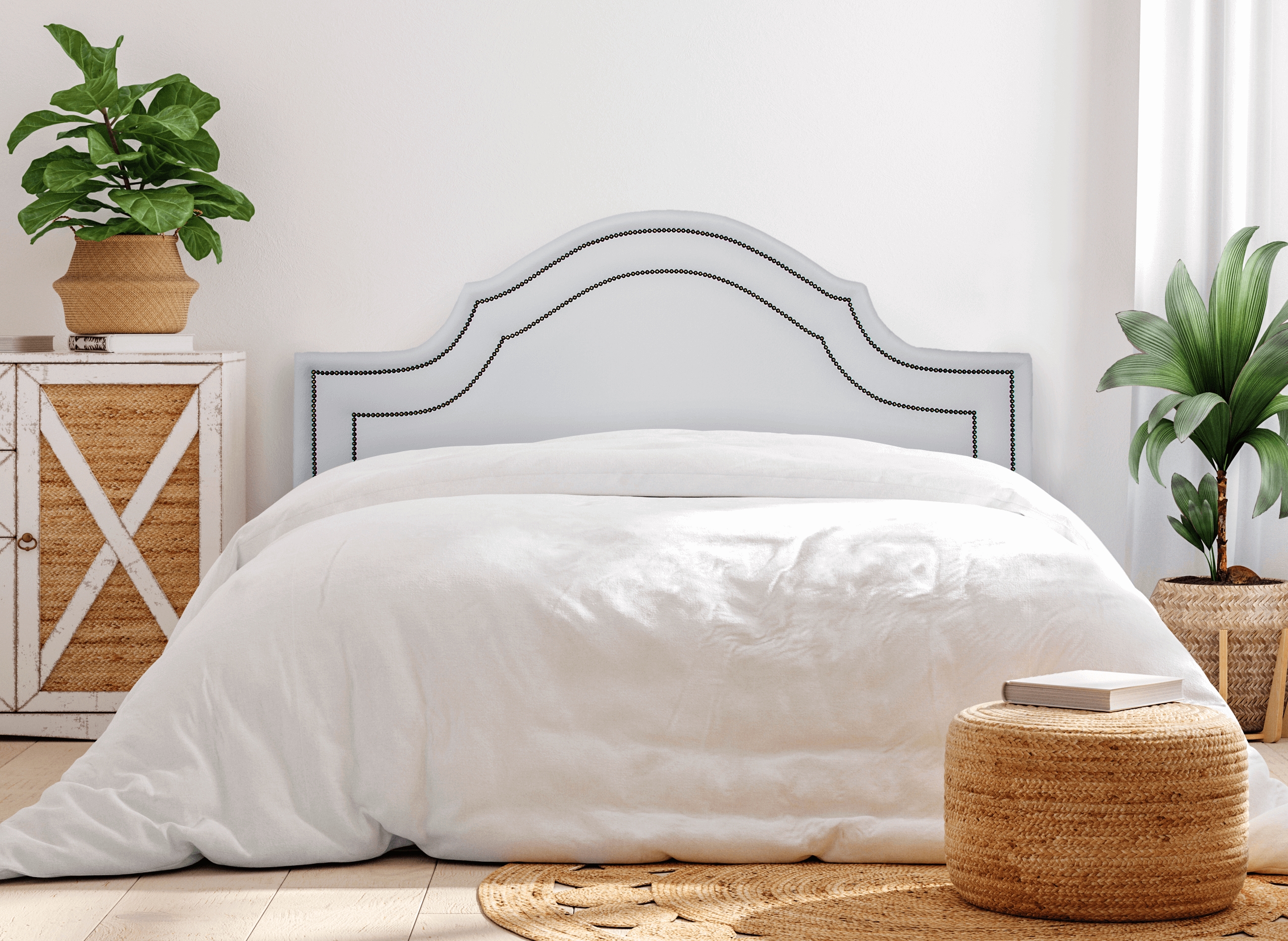 Cabeceira Queen Para Cama Box Provençal Dupla 160x60 Courino Branco - Tachas Fumê