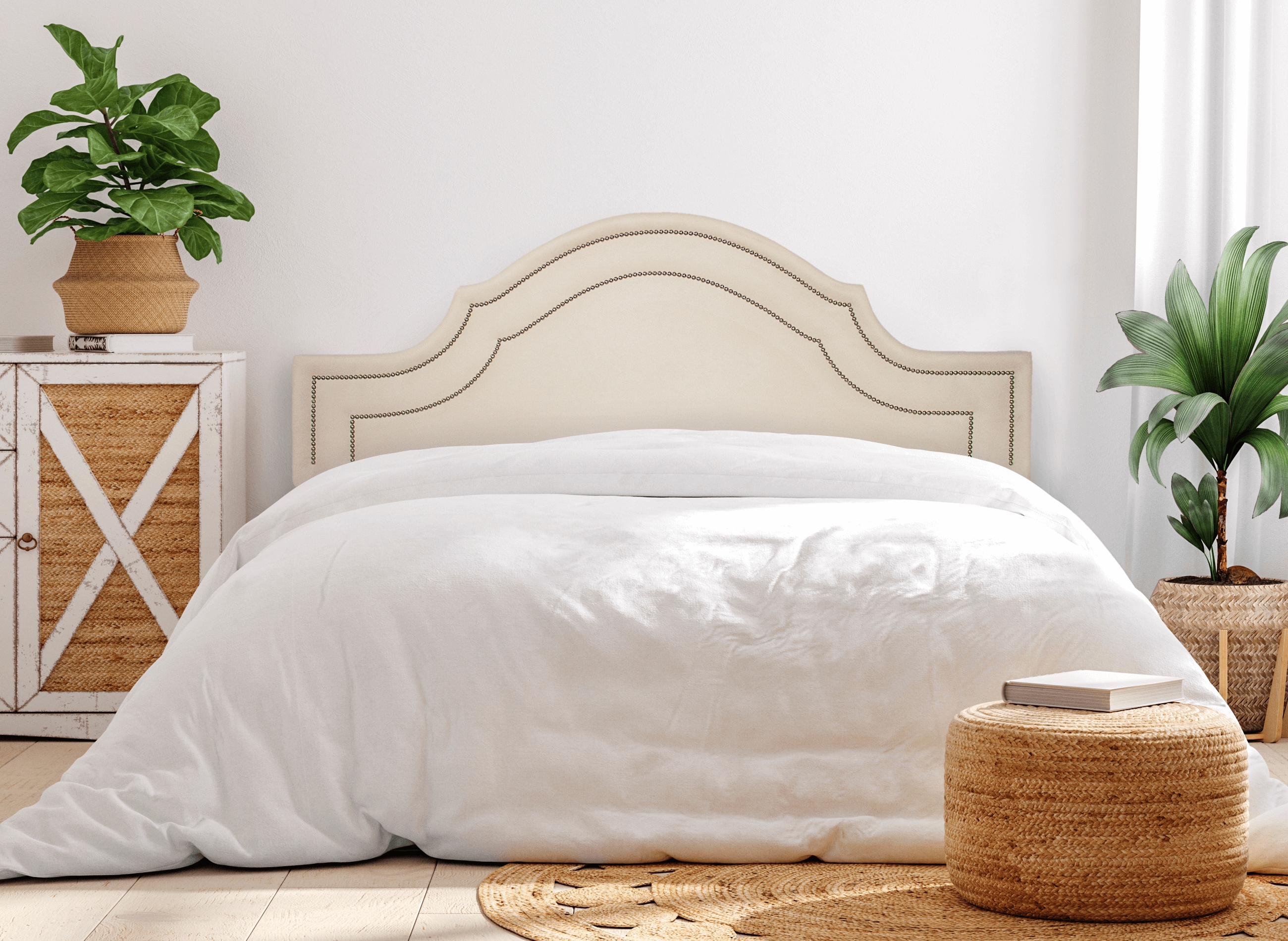 Cabeceira Queen Para Cama Box Provençal Dupla 160x60 Suede Off White - Tachas Prata