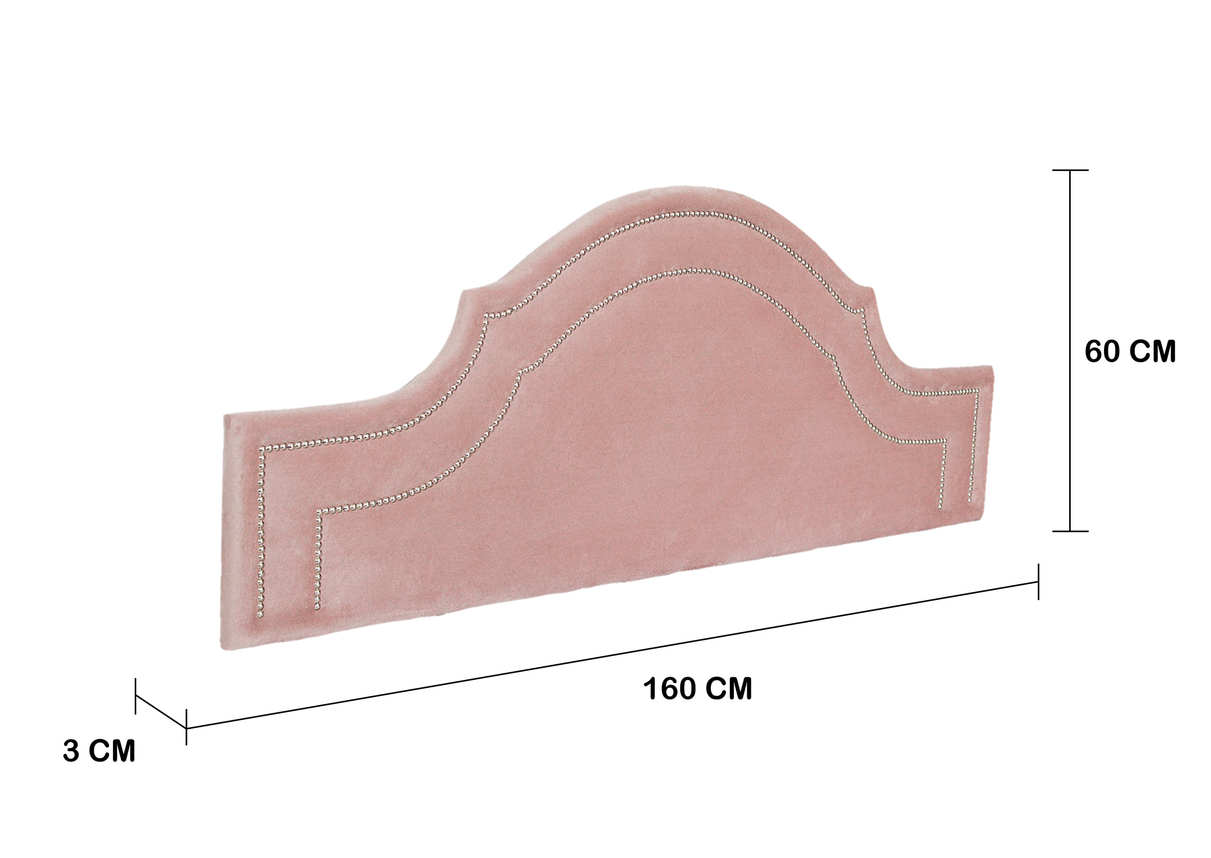 Cabeceira Queen Para Cama Box Provençal Dupla 160x60 Veludo Rosê - Tachas Prata