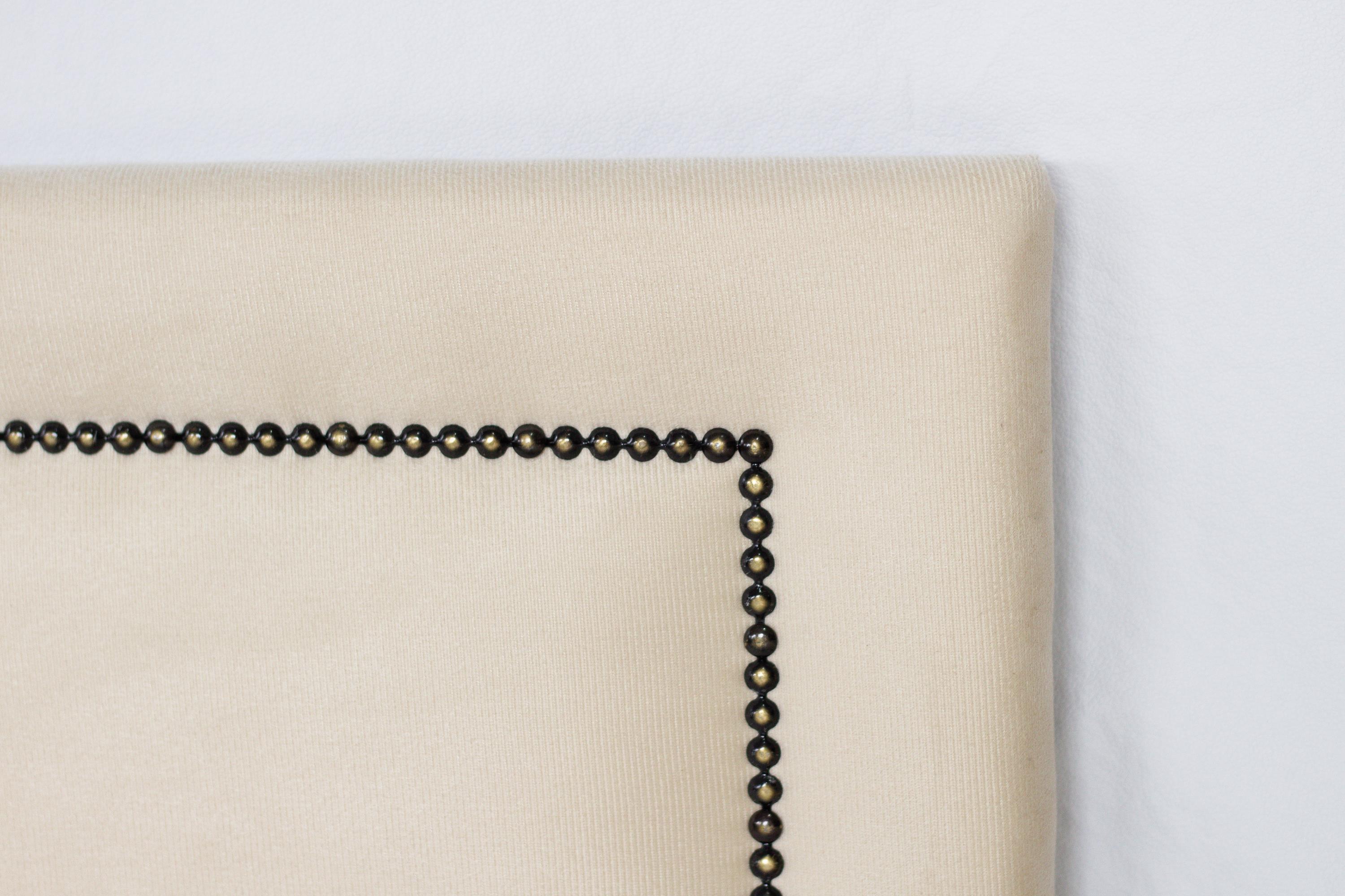 Cabeceira Queen Reta Luxo 160x60 Suede Off White - Tachas Fumê