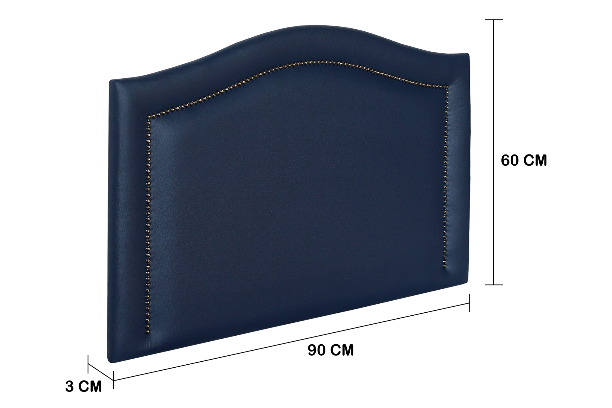 Cabeceira Solteiro Curva 90x60cm Courino Azul - Tachas Fumê
