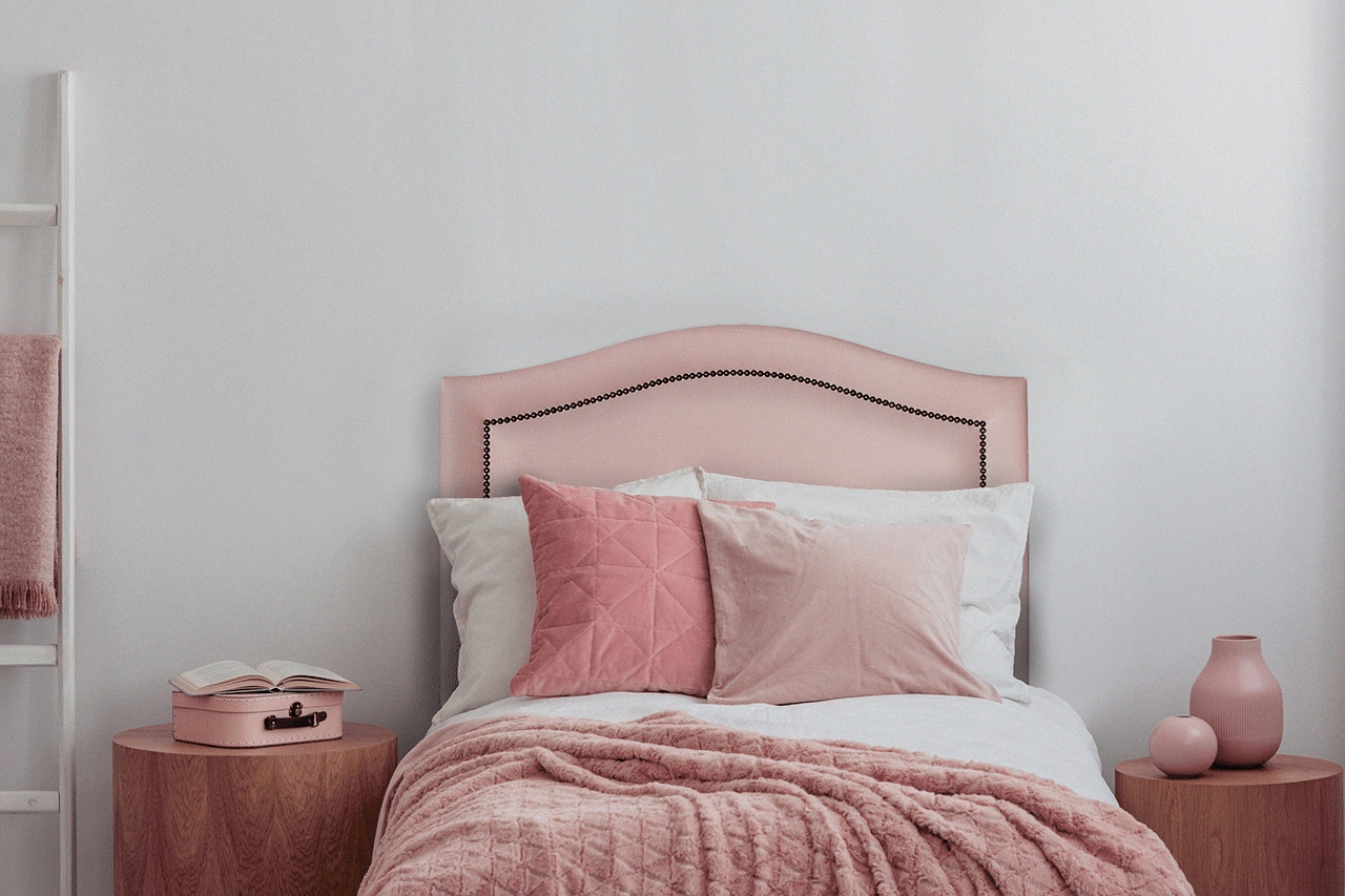 Cabeceira Solteiro Curva 90x60cm Courino Rosa - Tachas Fumê
