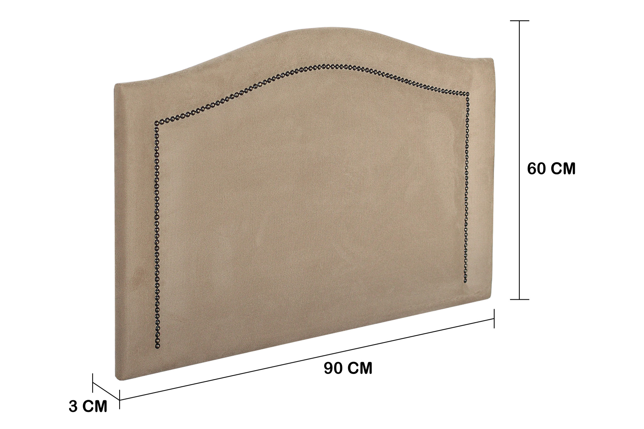 Cabeceira Solteiro Curva 90x60cm Suede Bege - Tachas Fumê
