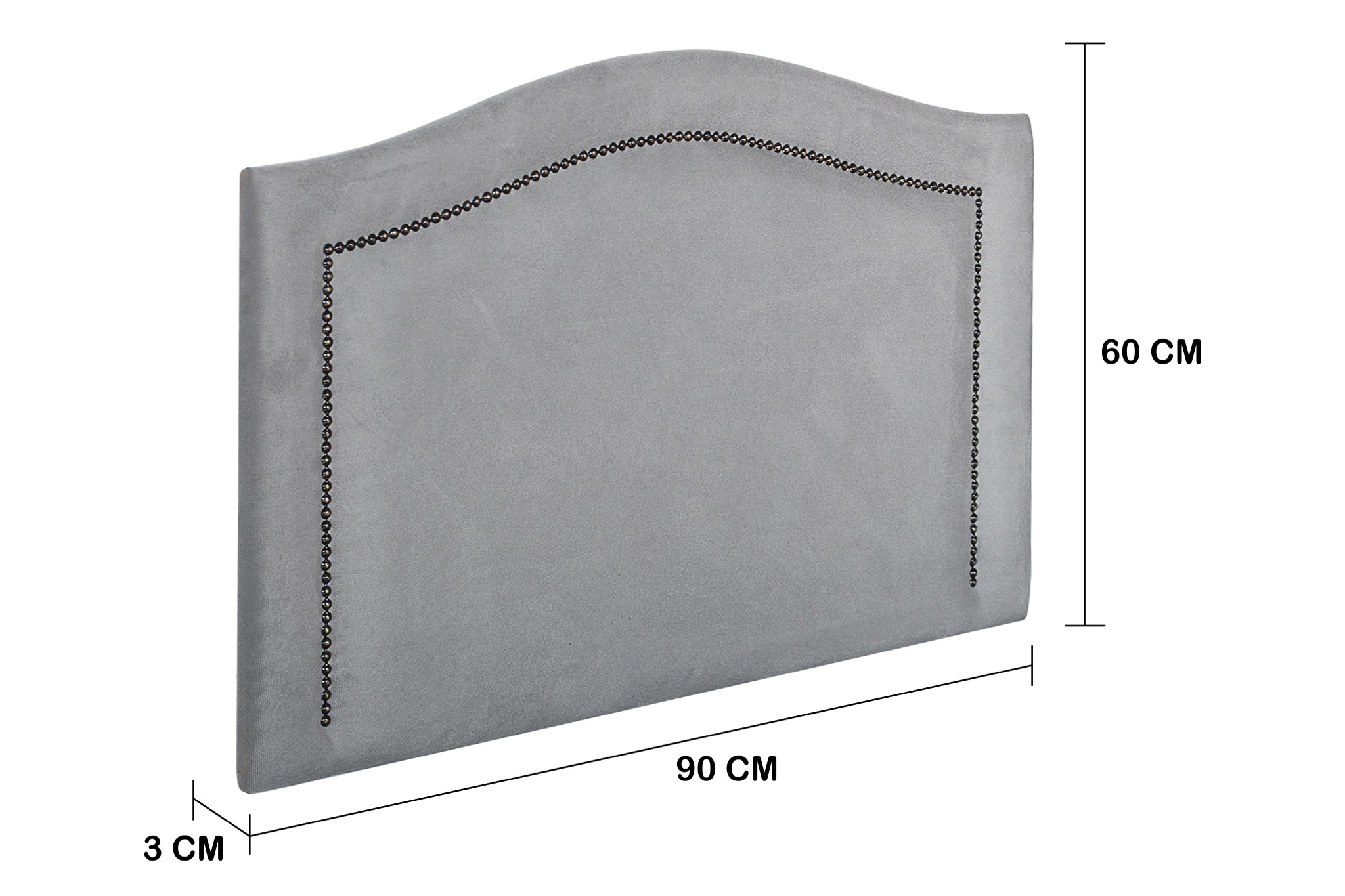 Cabeceira Solteiro Curva 90x60cm Suede Cinza - Tachas Fumê