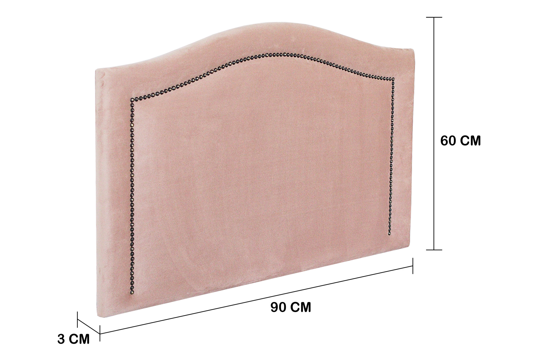 Cabeceira Solteiro Curva 90x60cm Veludo Rosê - Tachas Fumê