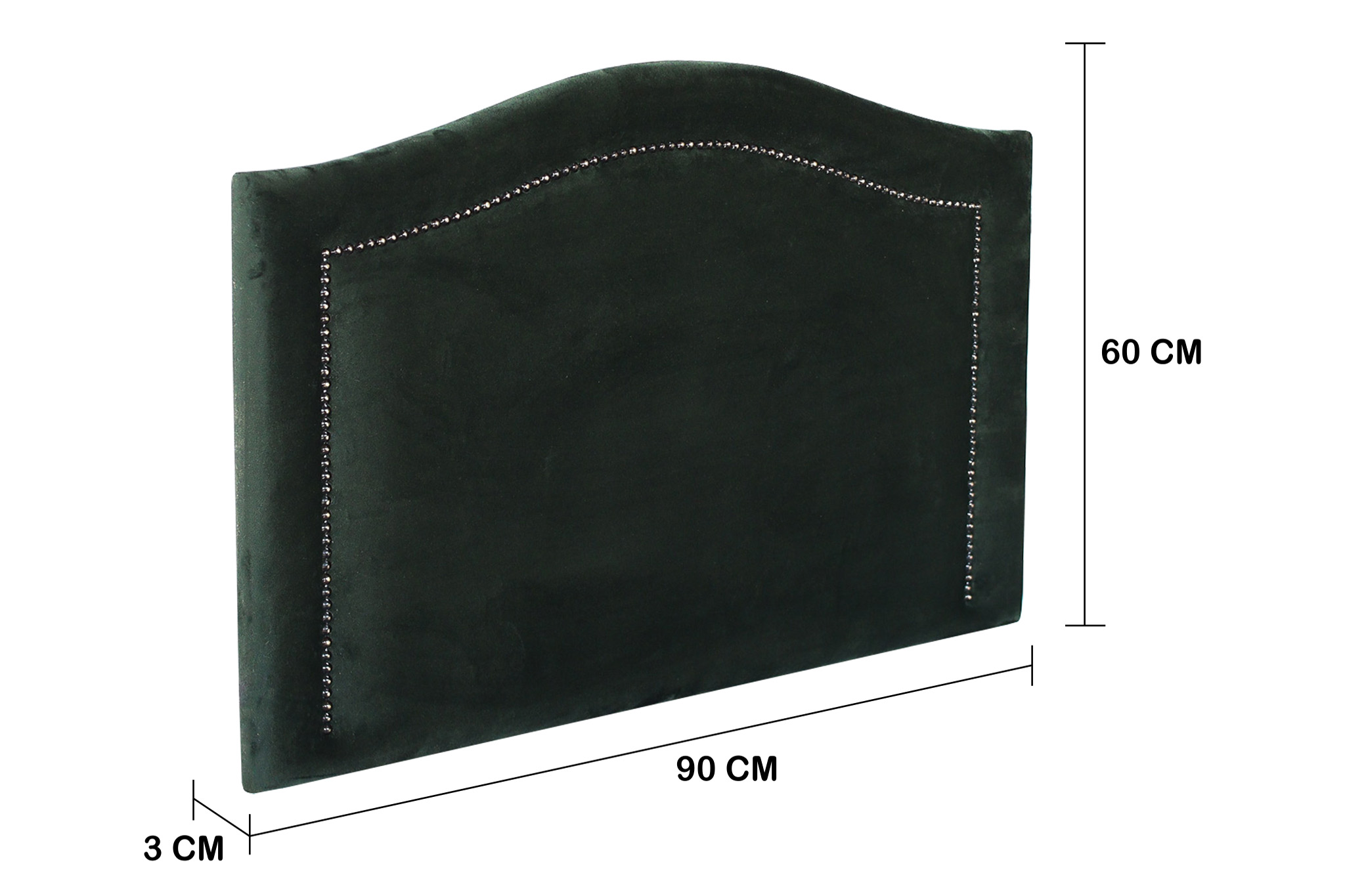 Cabeceira Solteiro Curva 90x60cm Veludo Verde - Tachas Fumê