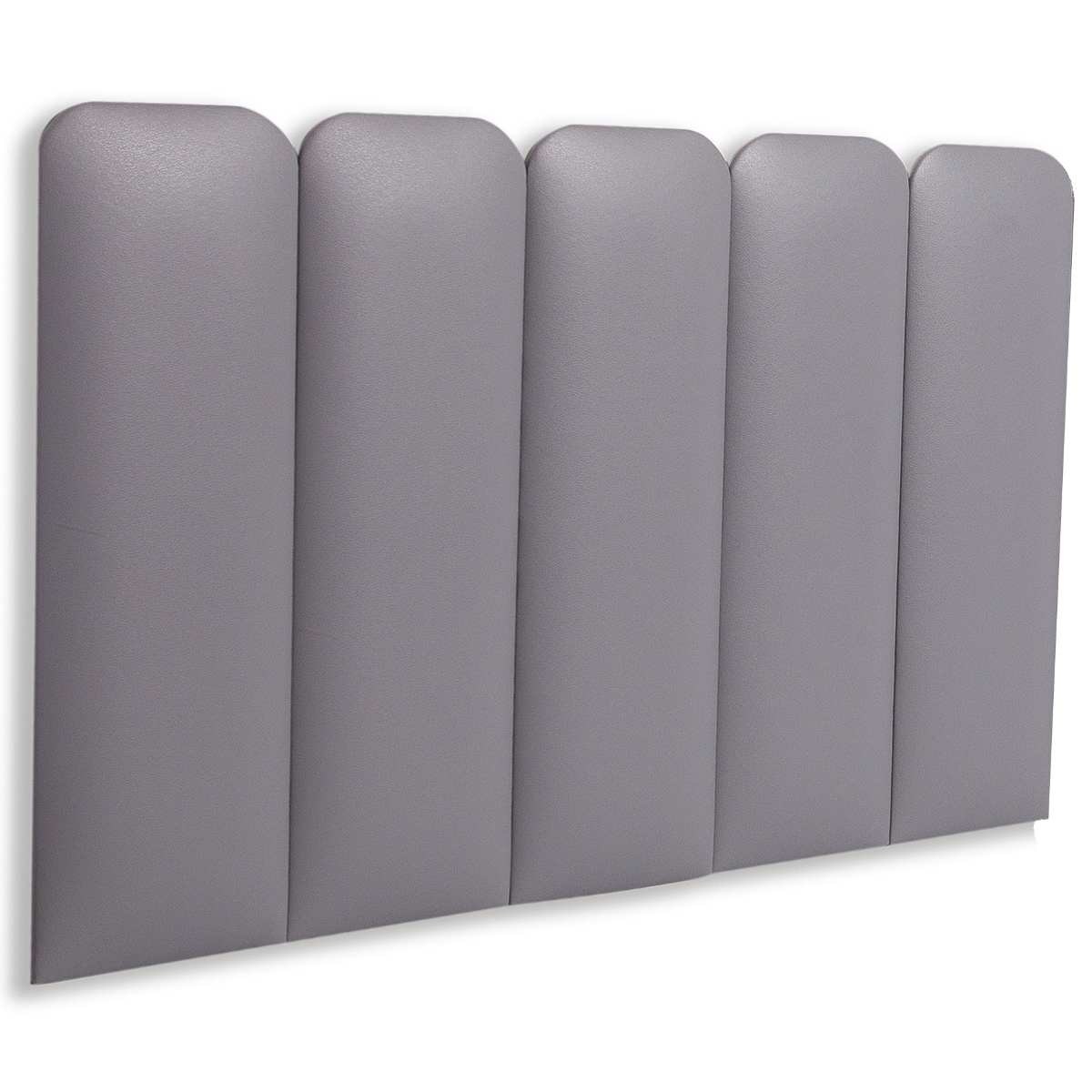 Cabeceira Solteiro Estofada Para Cama Box Kit 5 Placas Adesivas - Modelo Arredondada Courino Cinza