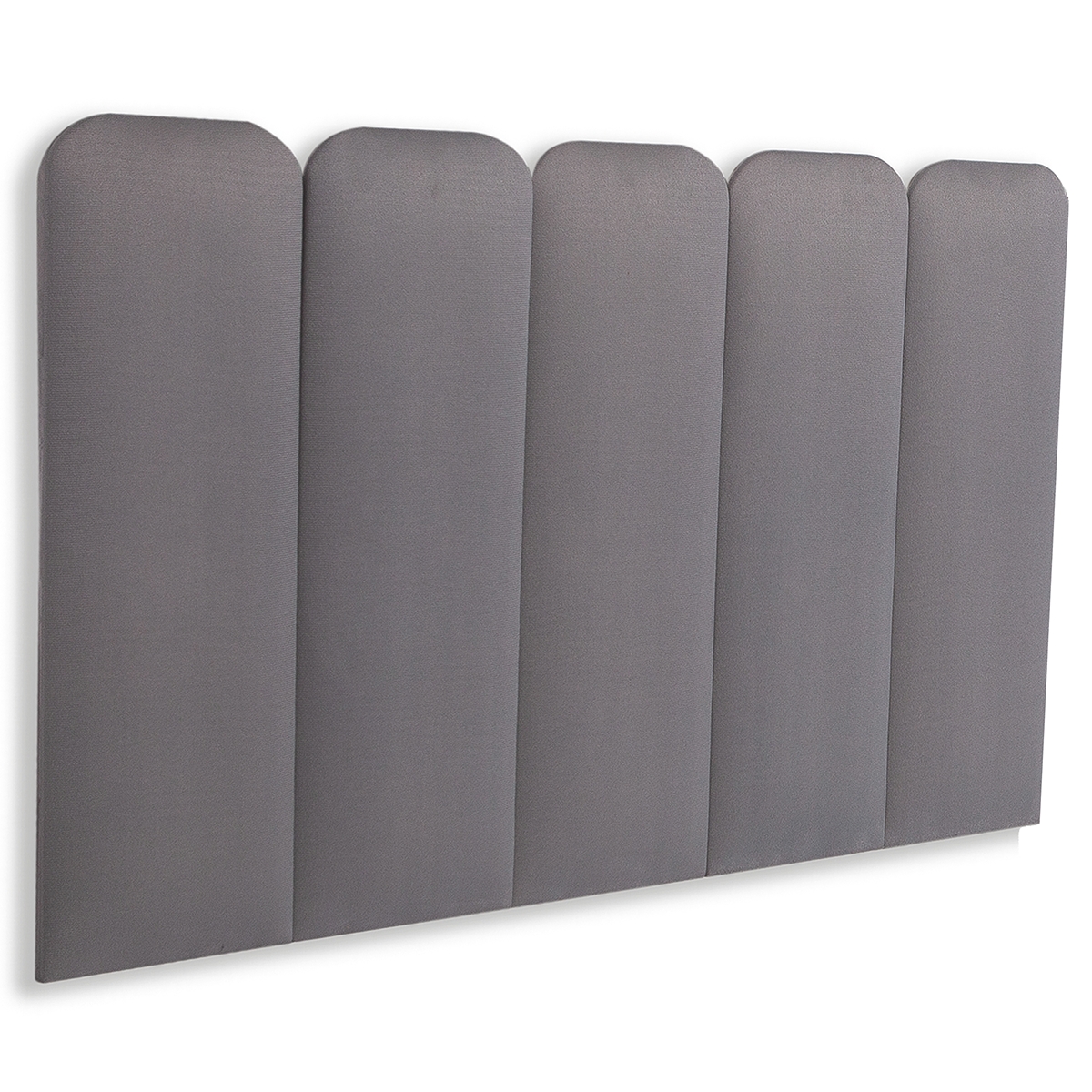 Cabeceira Solteiro Estofada Para Cama Box Kit 5 Placas Adesivas - Modelo Arredondada Suede Cinza