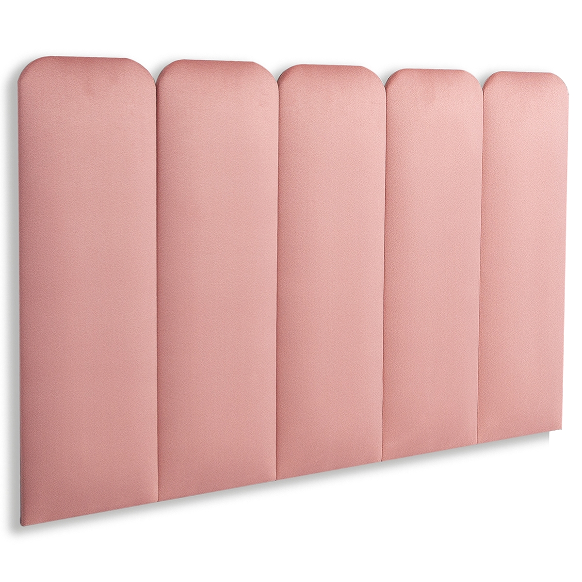 Cabeceira Solteiro Estofada Para Cama Box Kit 5 Placas Adesivas - Modelo Arredondada Veludo Rosê