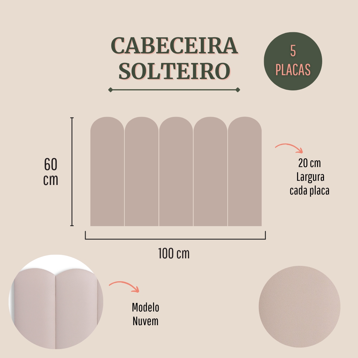 Cabeceira Solteiro Estofada Para Cama Box Kit 5 Placas Adesivas - Modelo Nuvem Courino Off White