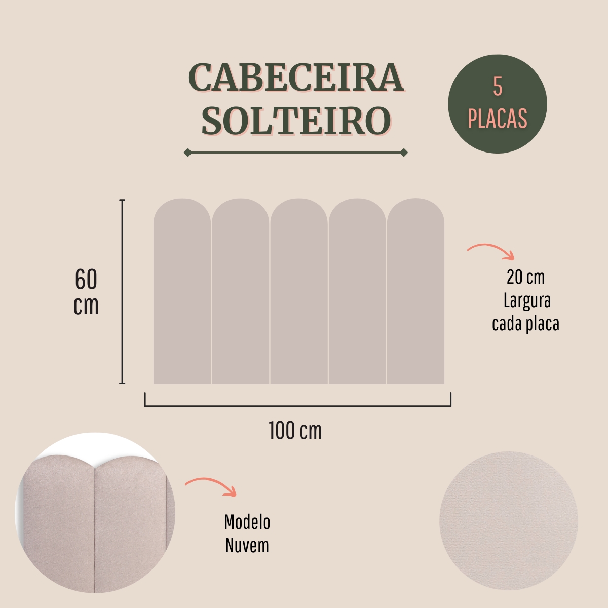 Cabeceira Solteiro Estofada Para Cama Box Kit 5 Placas Adesivas - Modelo Nuvem Suede Off White