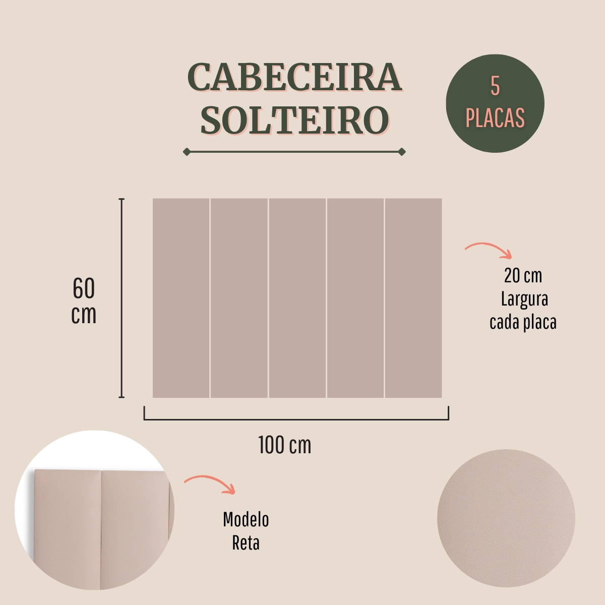 Cabeceira Solteiro Estofada Para Cama Box Kit 5 Placas Adesivas - Modelo Reta Courino Off White