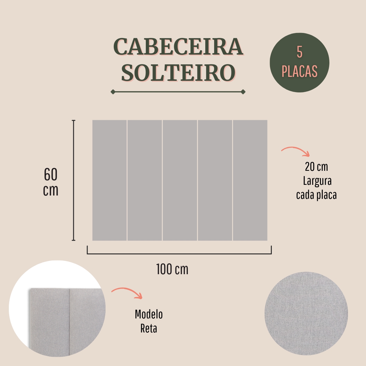 Cabeceira Solteiro Estofada Para Cama Box Kit 5 Placas Adesivas - Modelo Reta Linho Gelo